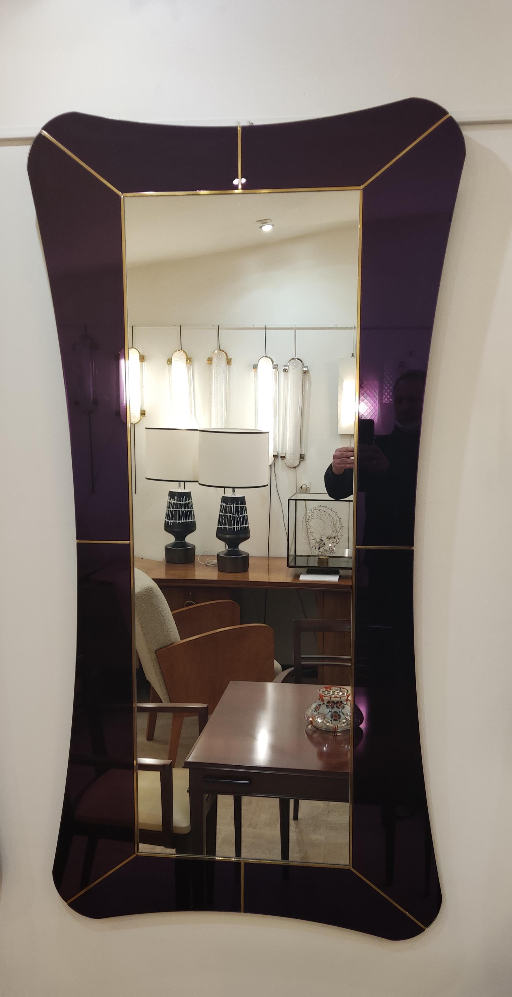 Purple Murano glass mirror, with brass separations.
