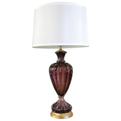 Purple Murano Italian Controlled Bubbles Ribbed Glass Table Lamp