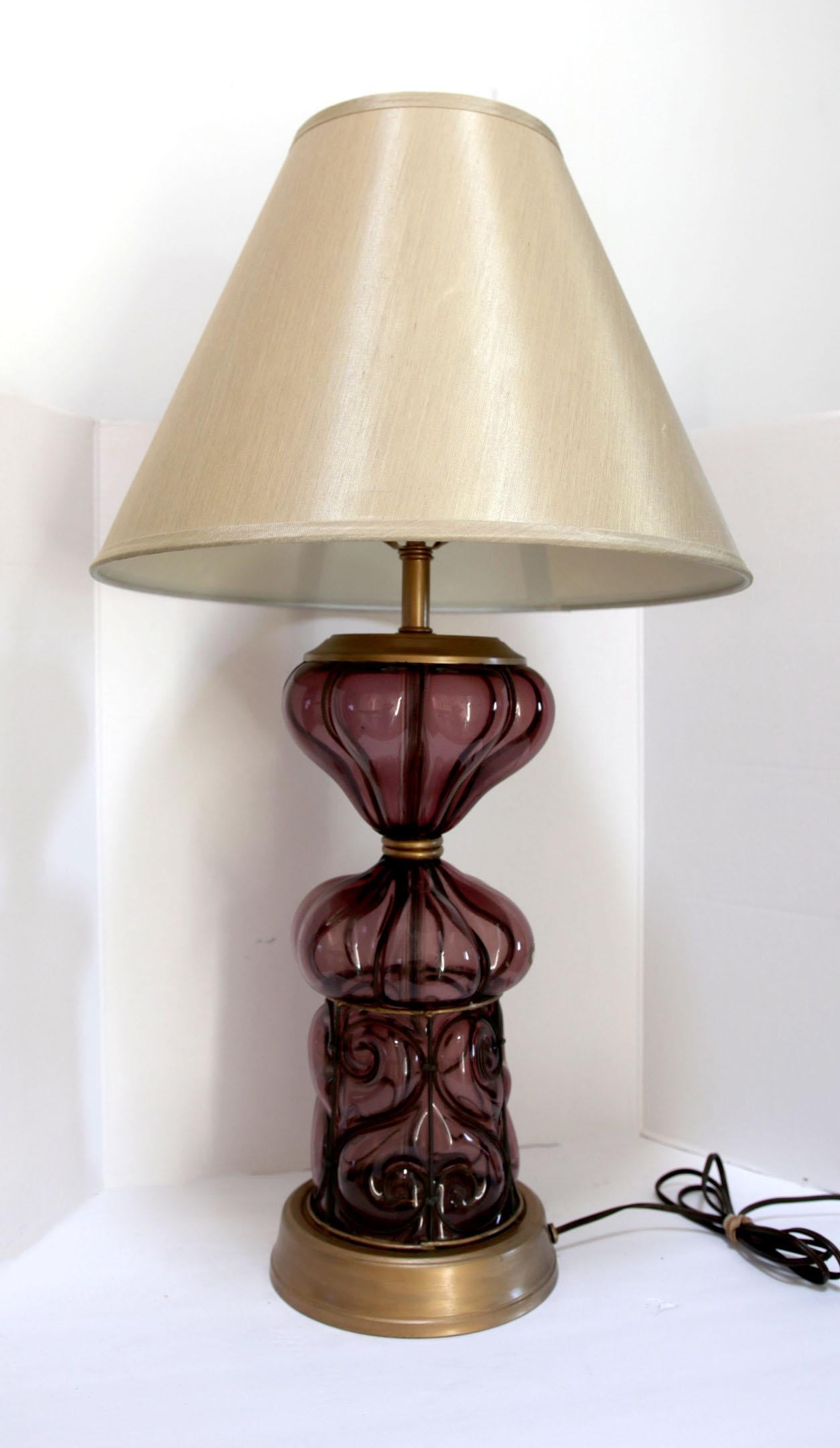 Marbro Purple Murano Style Blown Glass Lamp For Sale 7