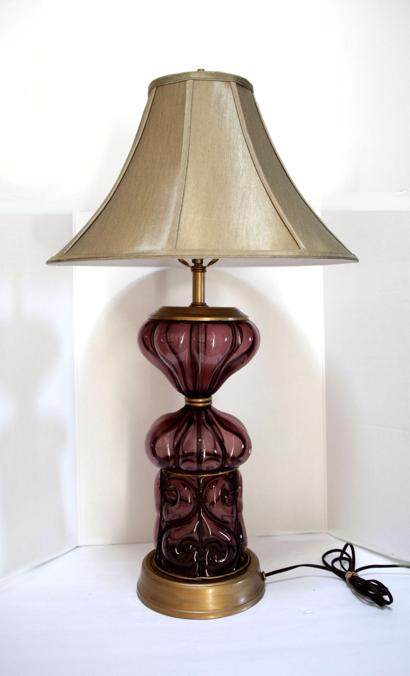 Marbro Purple Murano Style Blown Glass Lamp For Sale 8