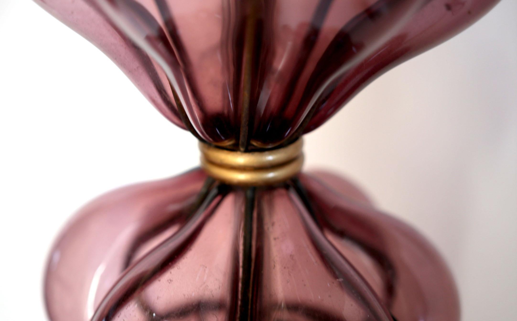 Mid-Century Modern Marbro Purple Murano Style Blown Glass Lamp For Sale