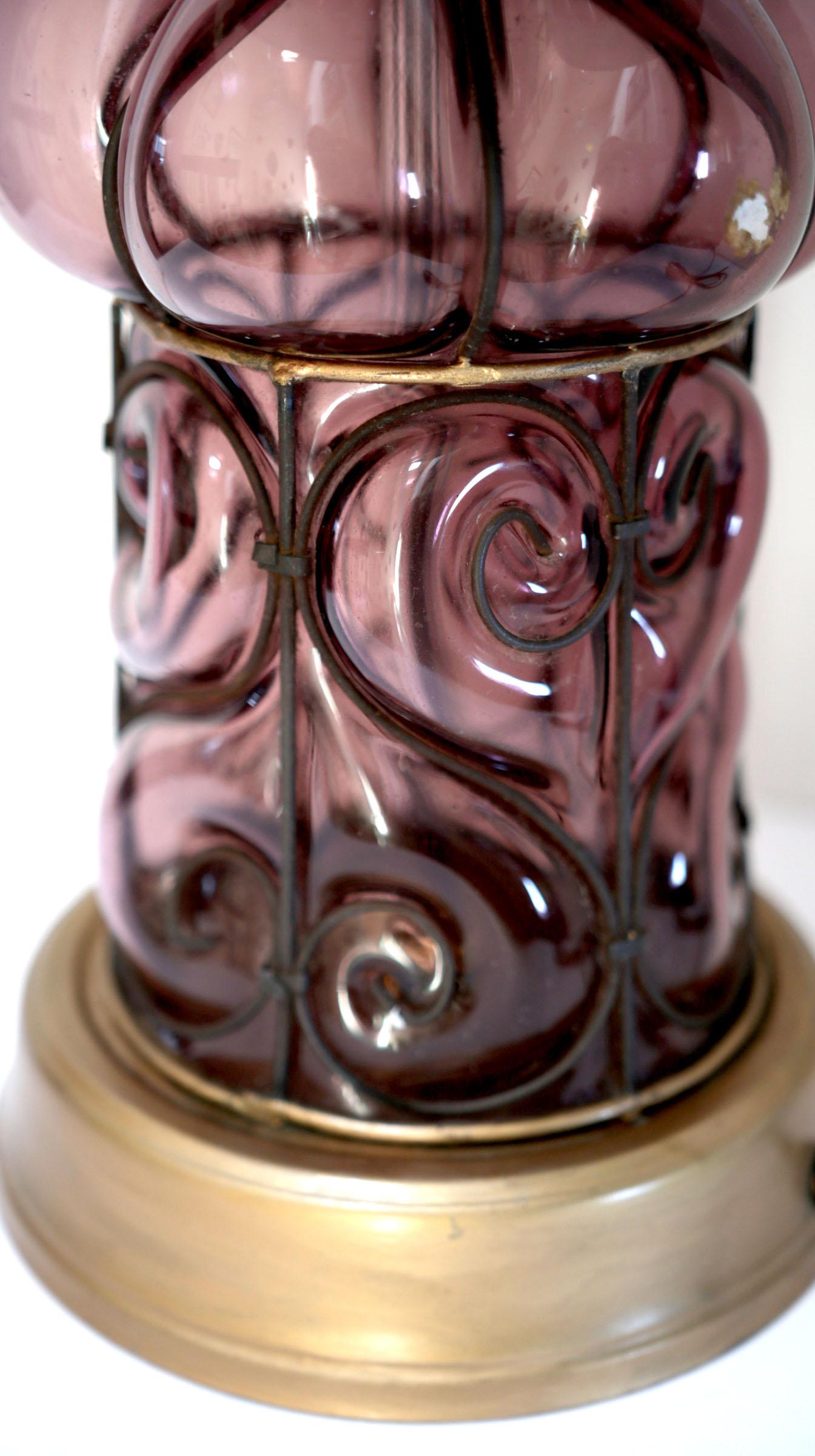 Marbro Purple Murano Style Blown Glass Lamp In Good Condition For Sale In Lomita, CA