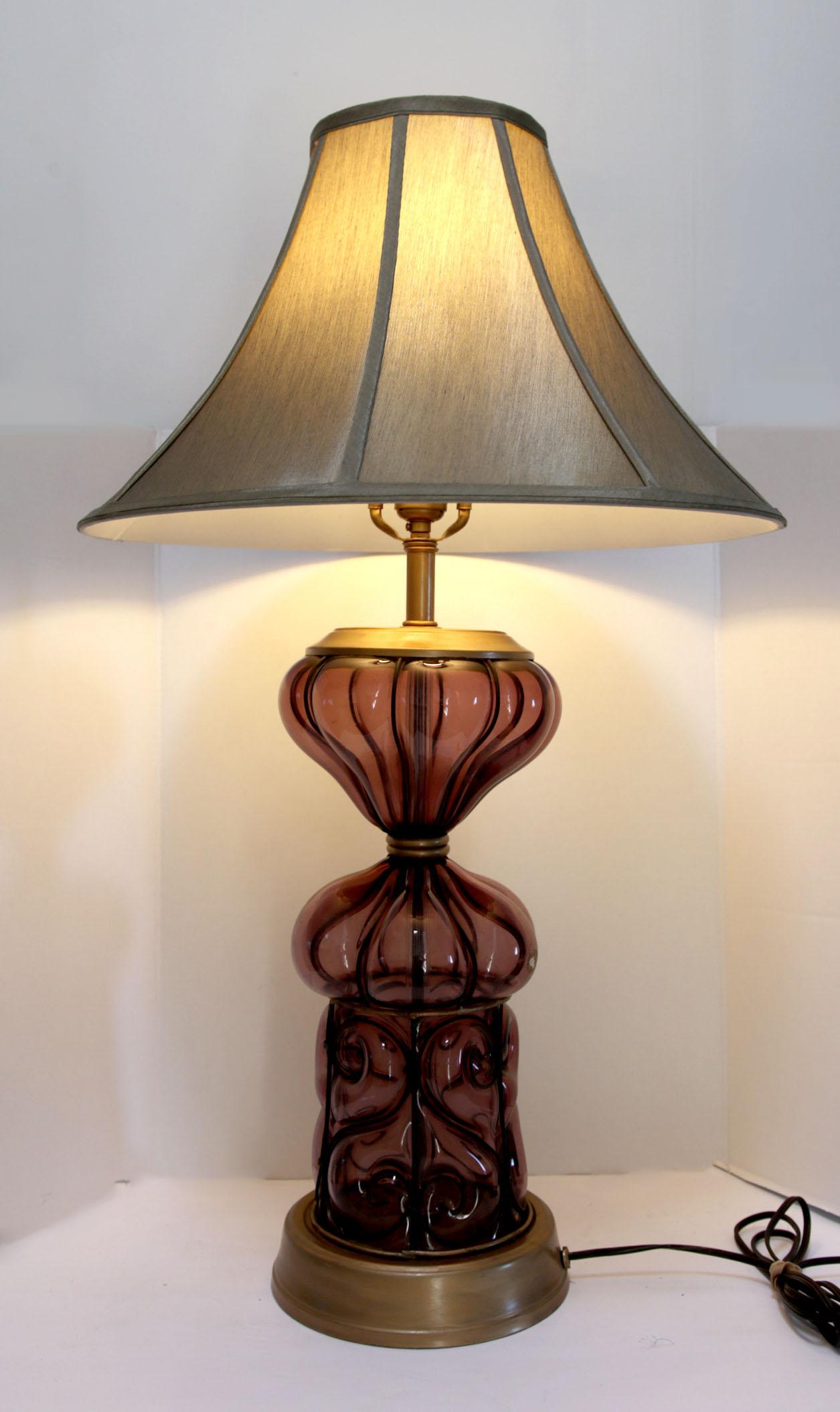 Marbro Purple Murano Style Blown Glass Lamp For Sale 3