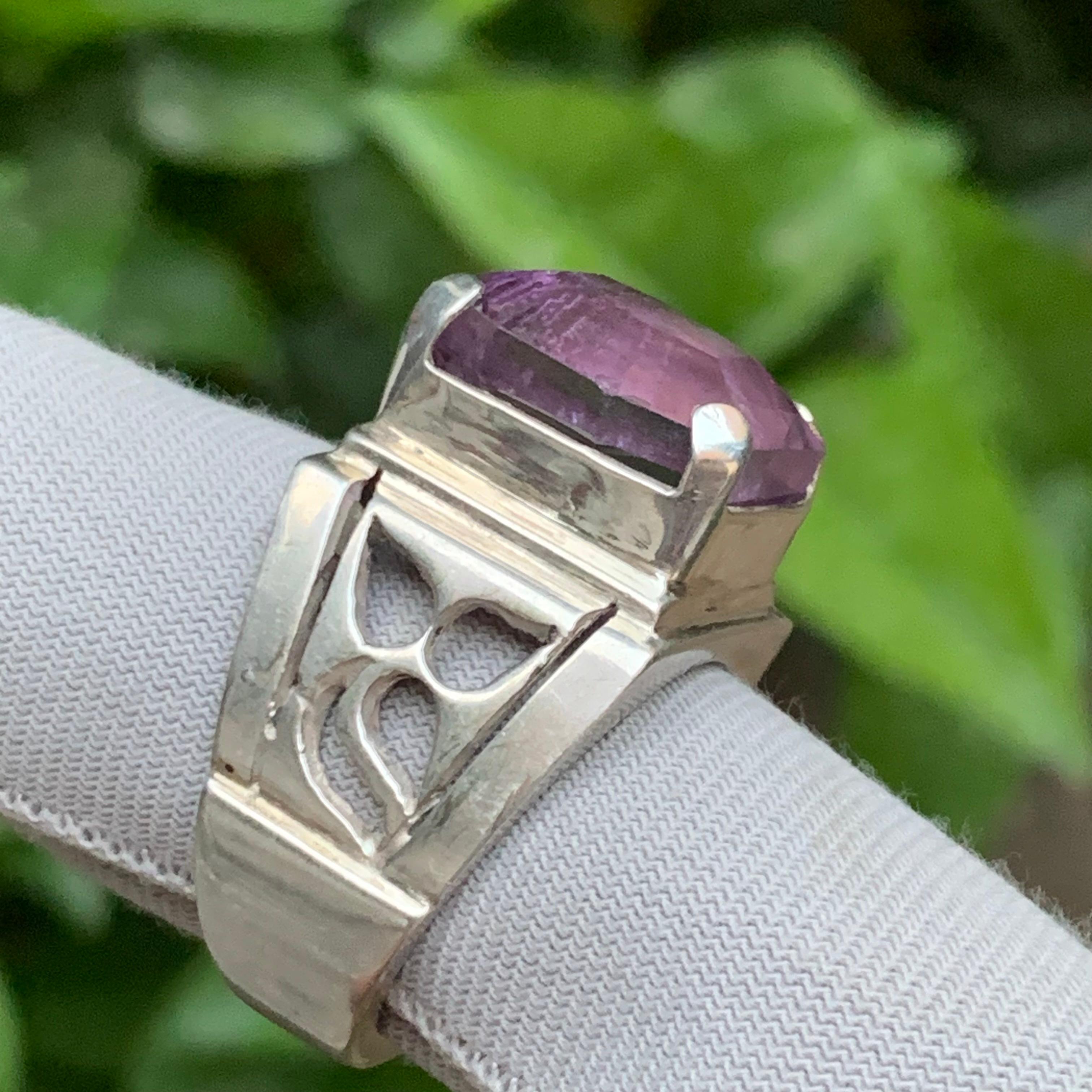 Anello con gemma ametista naturale viola in argento 925 - misura 10,5 per uomo in vendita 5