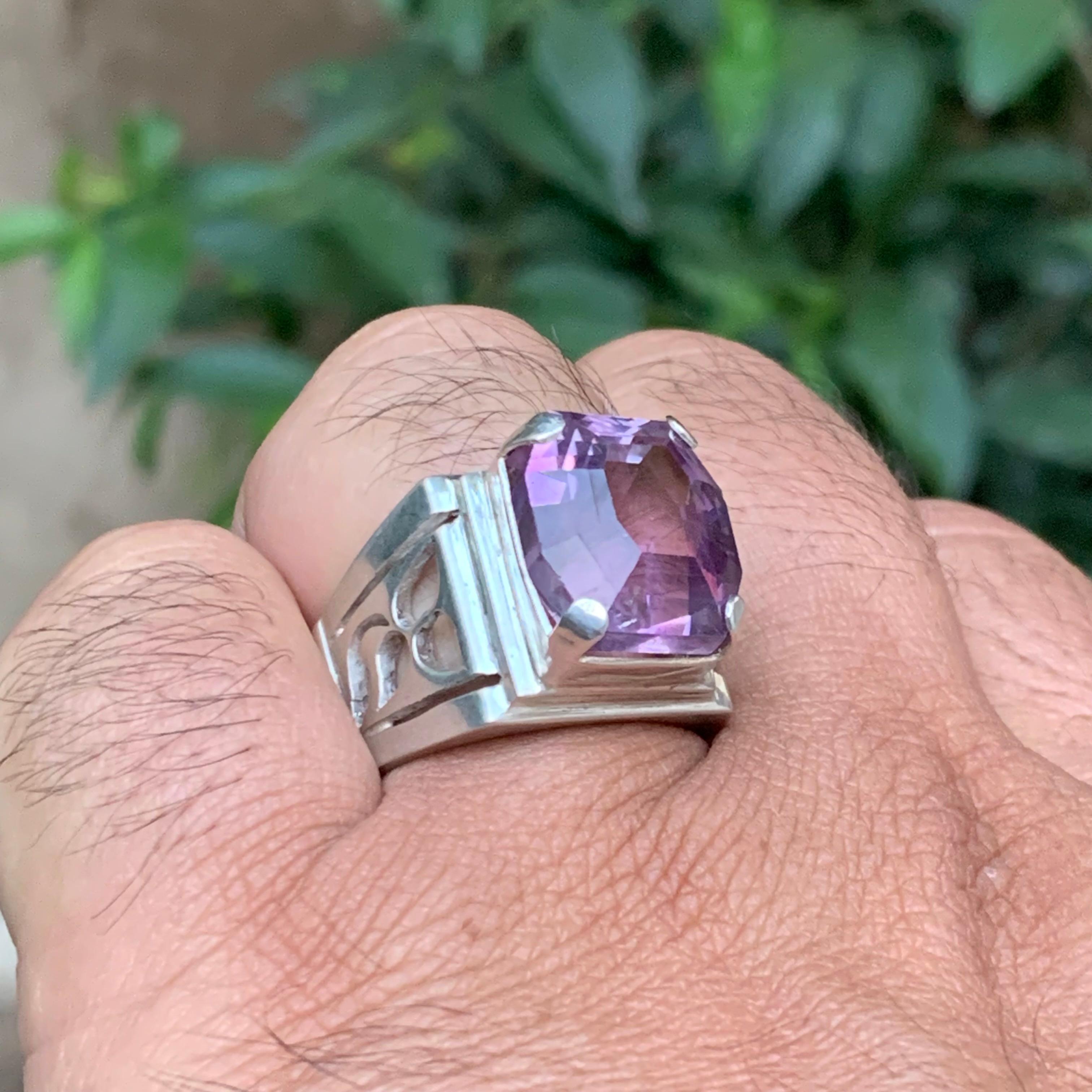 Anello con gemma ametista naturale viola in argento 925 - misura 10,5 per uomo in vendita 6