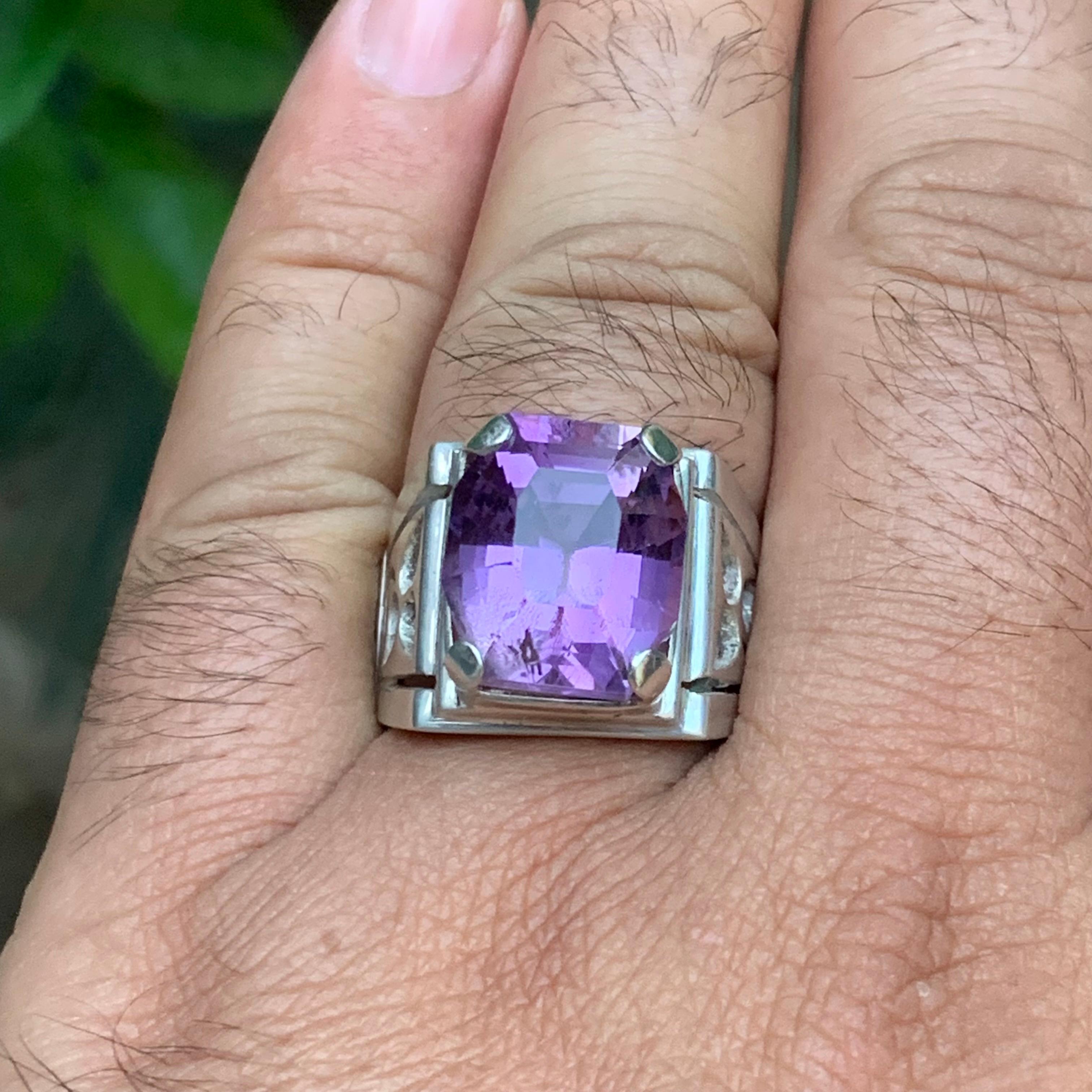 Anello con gemma ametista naturale viola in argento 925 - misura 10,5 per uomo in vendita 7