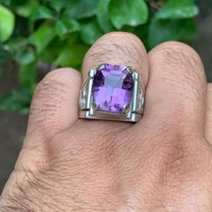 Purple Natural Amethyst Gemstone Ring 925 Sterling Silver- Size 10.5 for Men