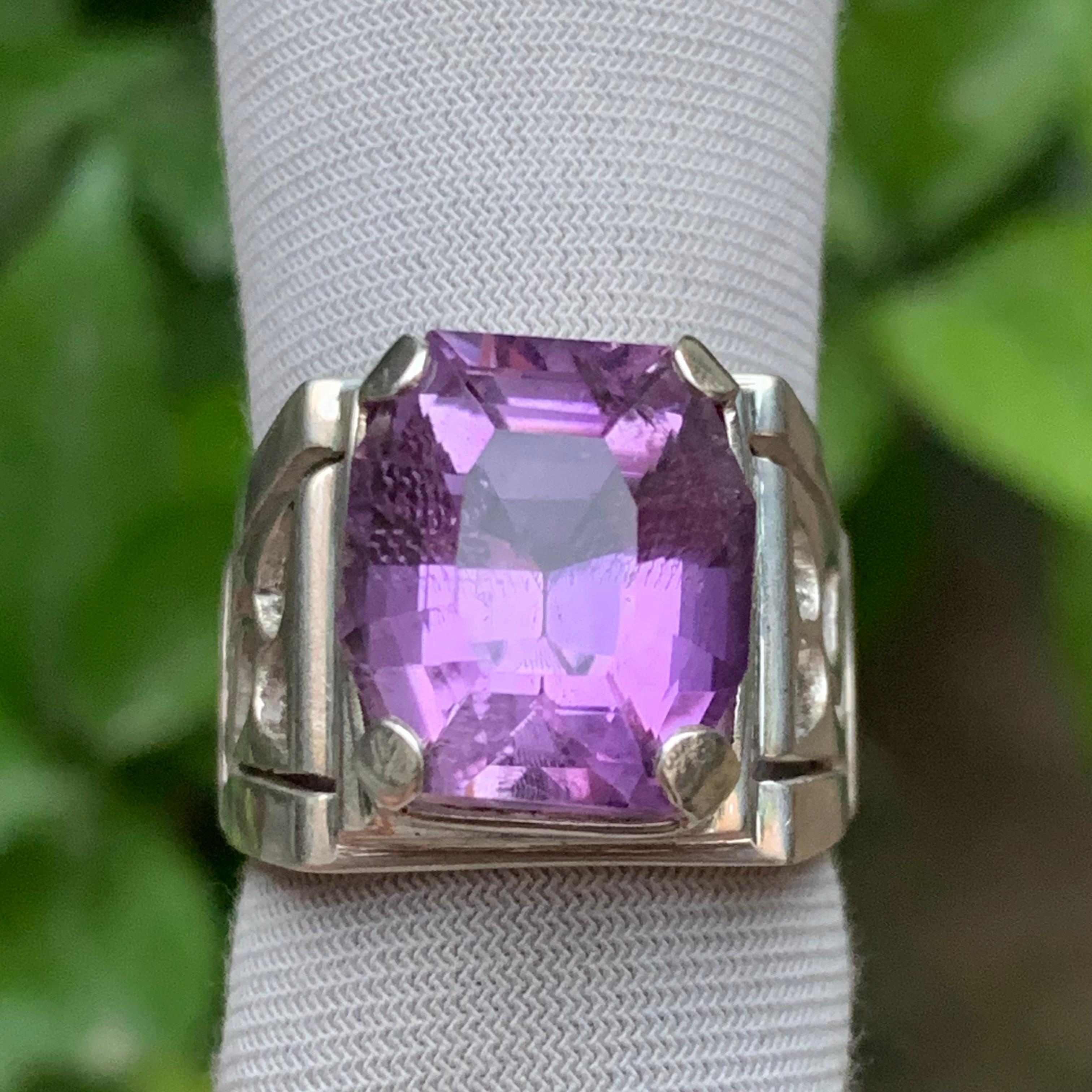 Donna Anello con gemma ametista naturale viola in argento 925 - misura 10,5 per uomo in vendita