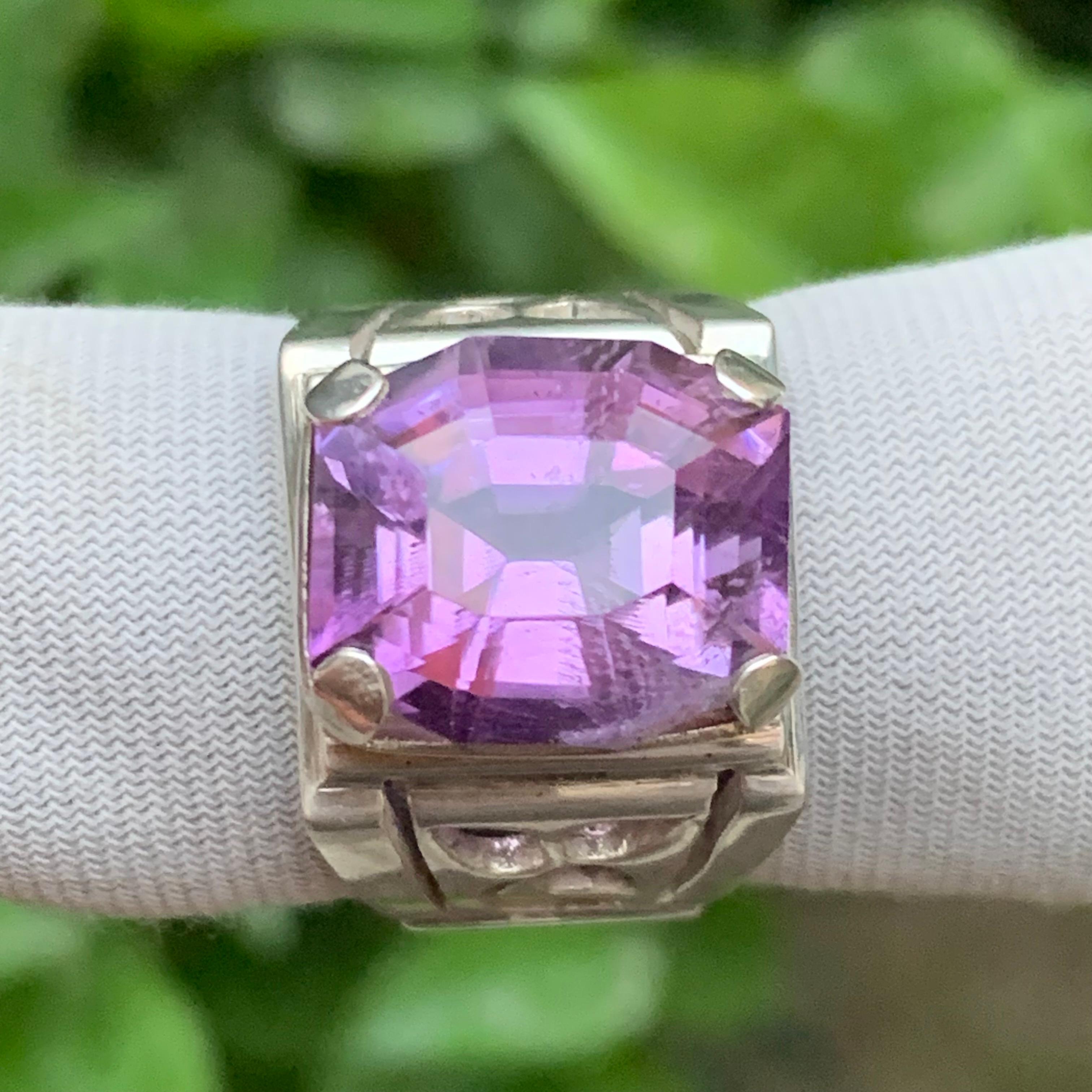 Anello con gemma ametista naturale viola in argento 925 - misura 10,5 per uomo in vendita 2