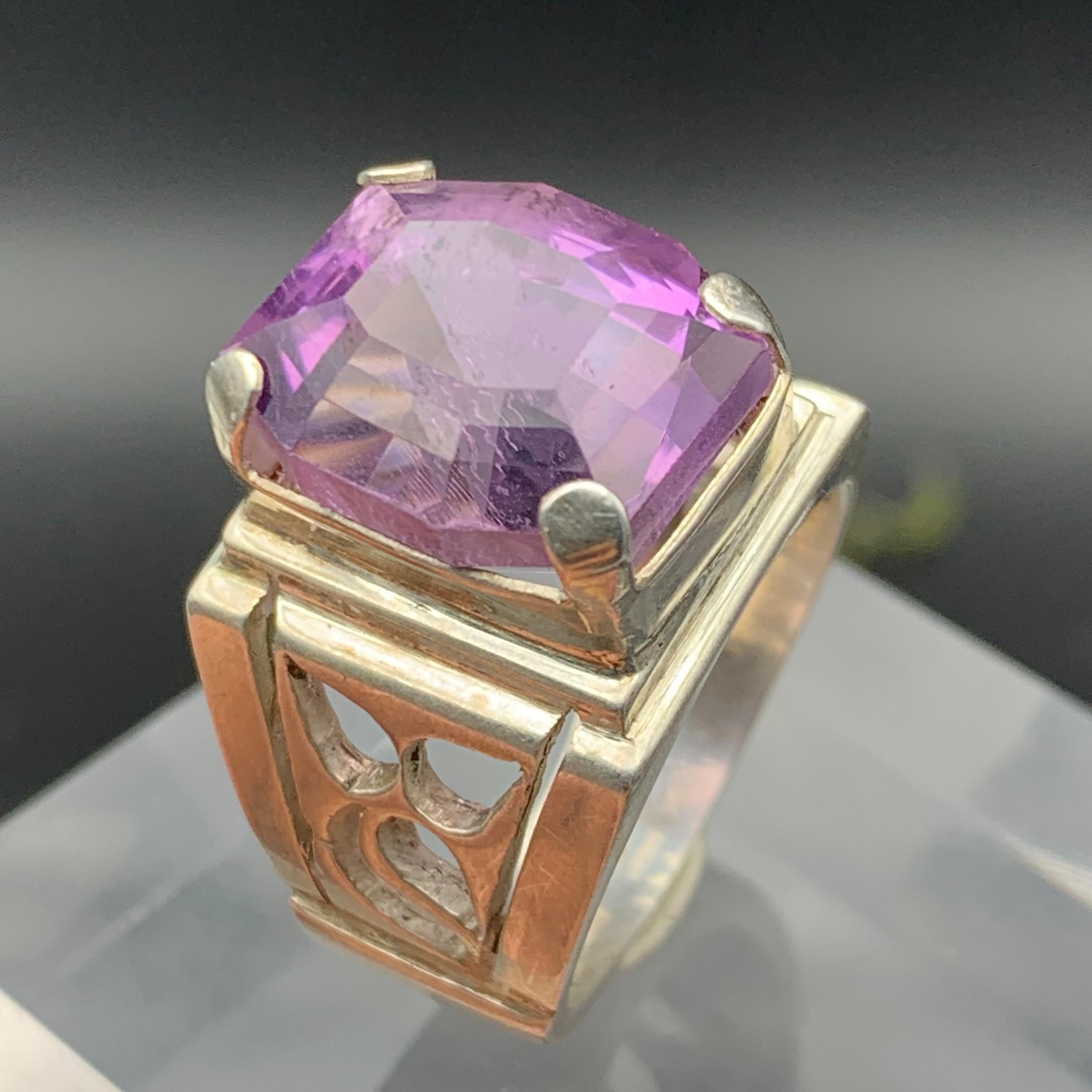 Anello con gemma ametista naturale viola in argento 925 - misura 10,5 per uomo in vendita 3