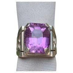 Bague en argent 925 avec améthyste naturelle de couleur violette - Taille 10.5 pour hommes