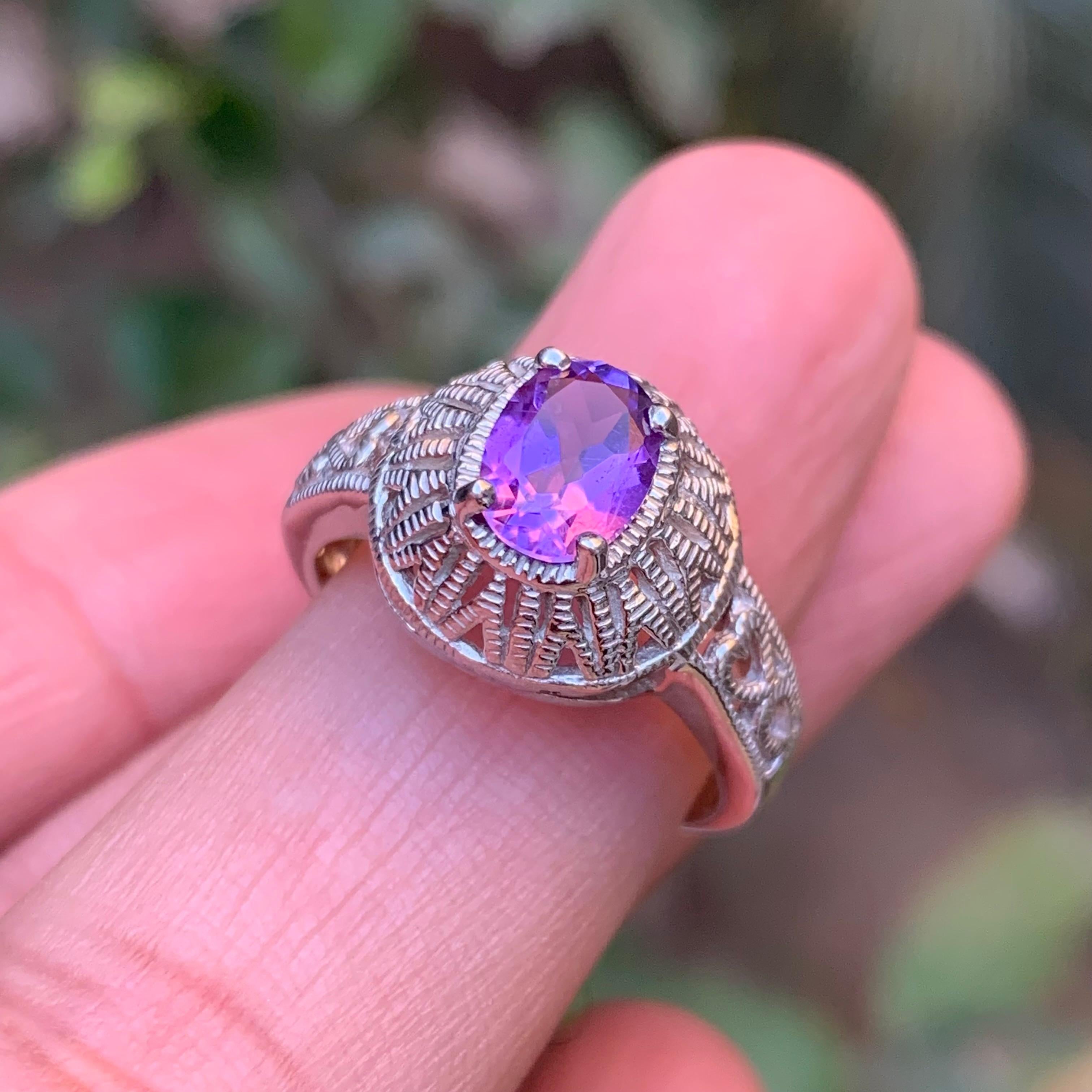 Bague en argent 925 d'améthyste naturelle mauve - Taille 7 du Brésil en vente 4