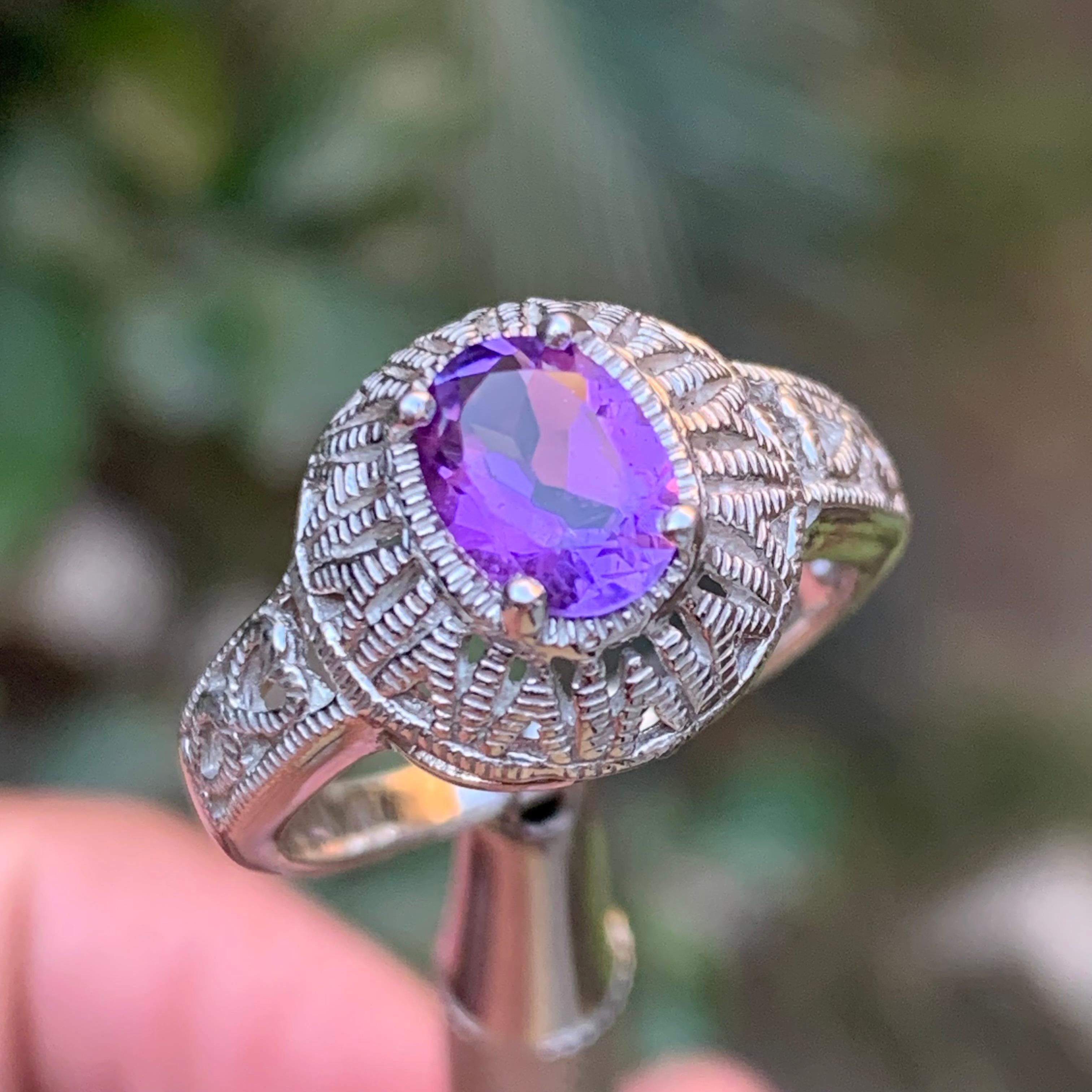 Bague en argent 925 d'améthyste naturelle mauve - Taille 7 du Brésil en vente 5