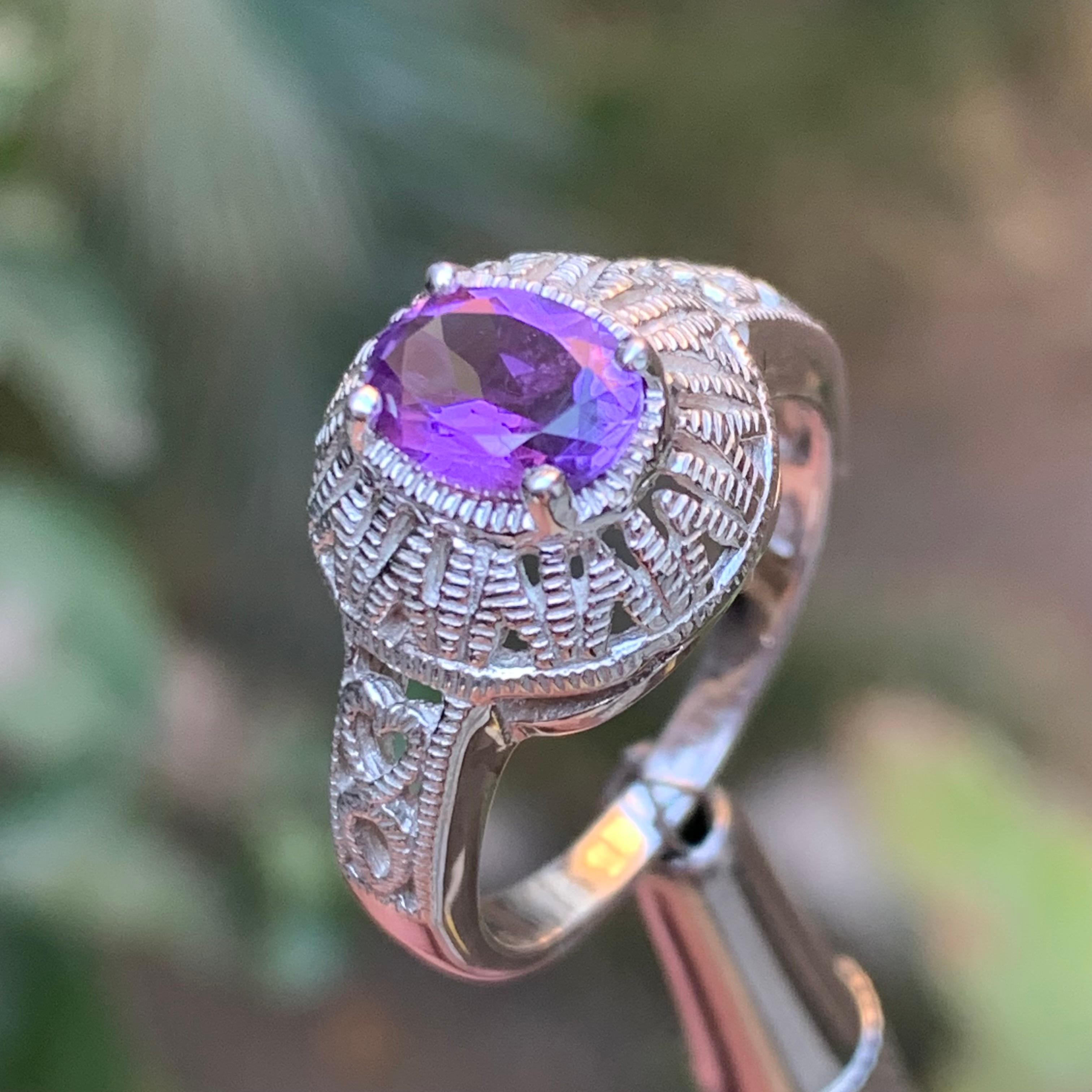 Bague en argent 925 d'améthyste naturelle mauve - Taille 7 du Brésil en vente 6