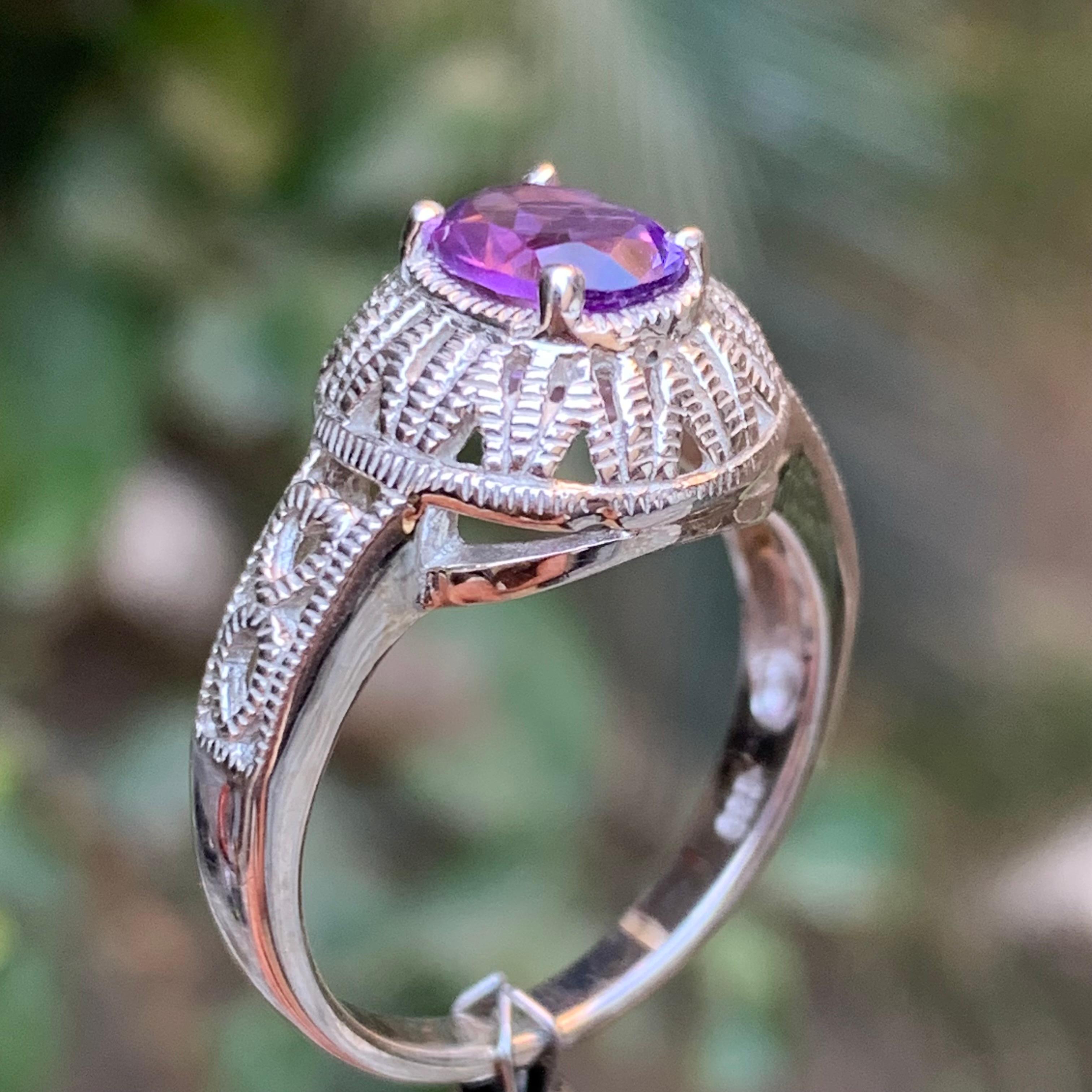 Bague en argent 925 d'améthyste naturelle mauve - Taille 7 du Brésil en vente 7