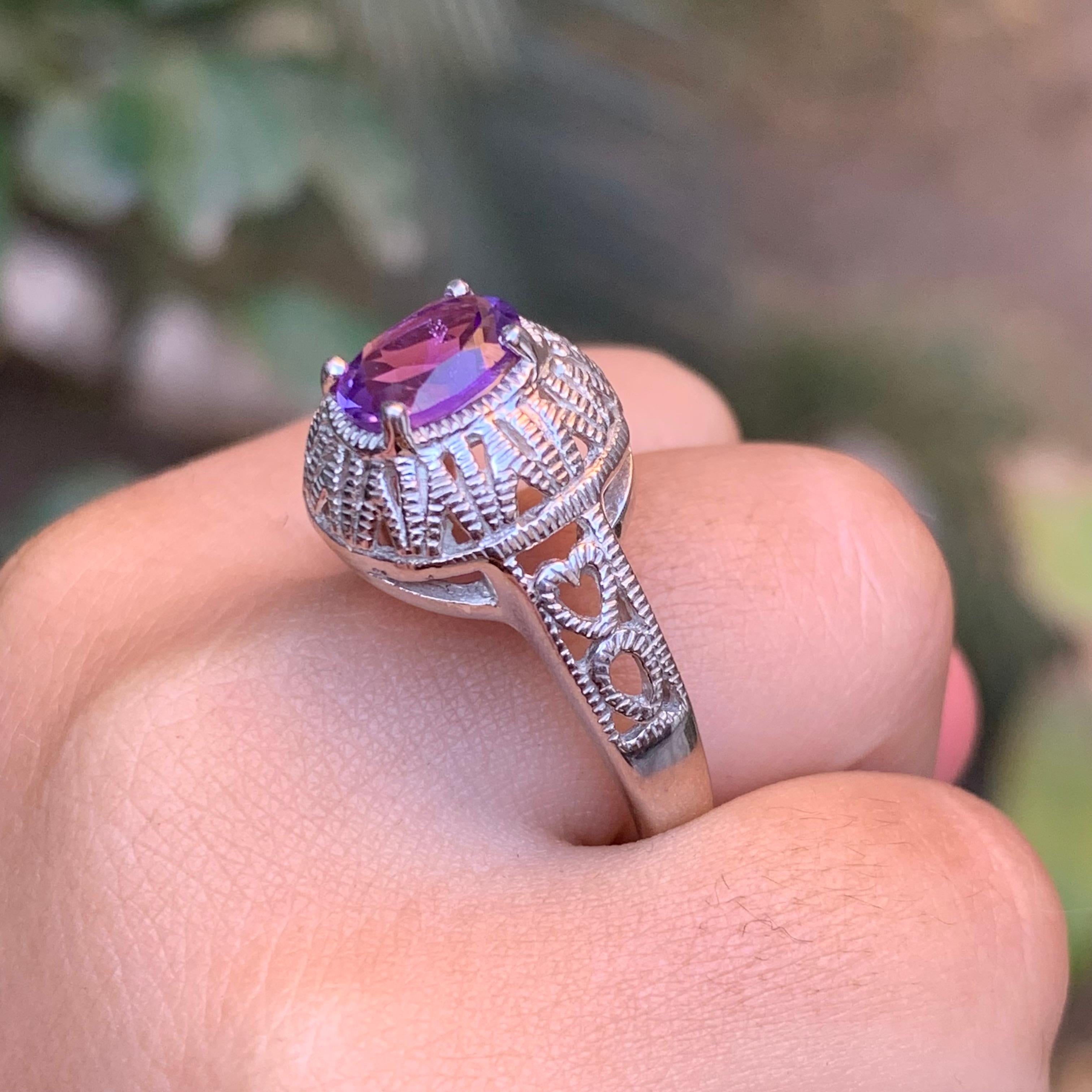 Bague en argent 925 d'améthyste naturelle mauve - Taille 7 du Brésil en vente 8