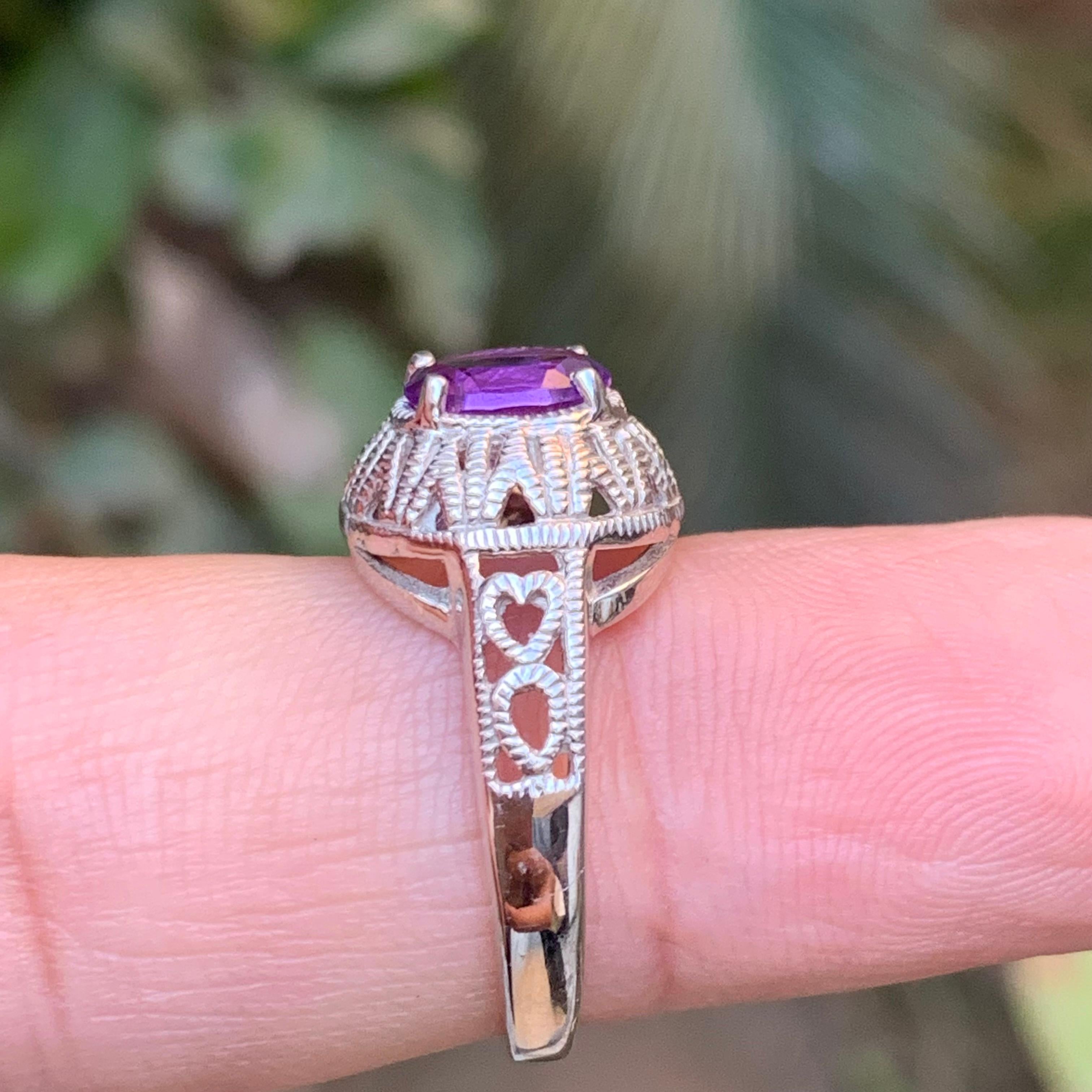 Bague en argent 925 d'améthyste naturelle mauve - Taille 7 du Brésil en vente 9