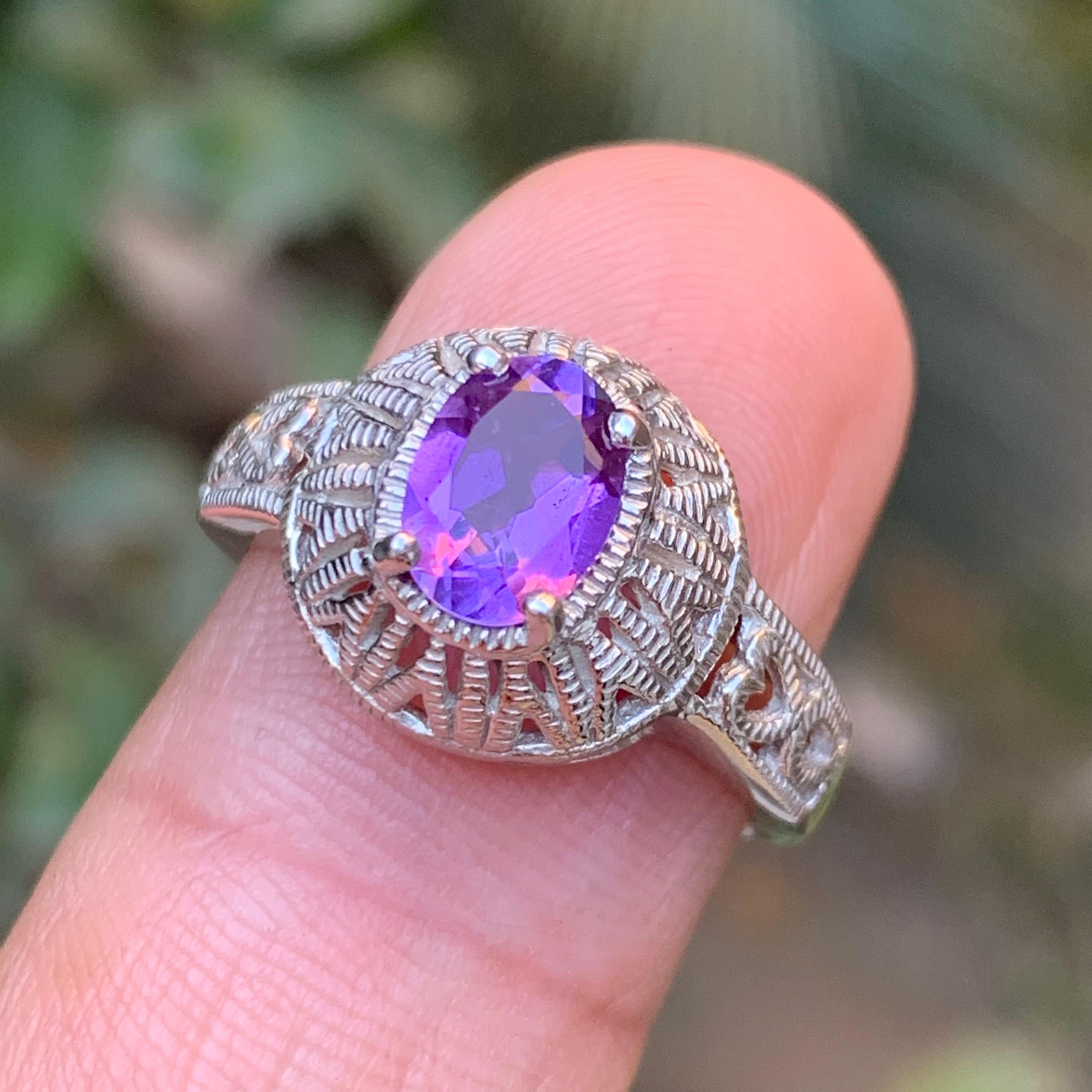 Bague en argent 925 d'améthyste naturelle mauve - Taille 7 du Brésil Pour femmes en vente