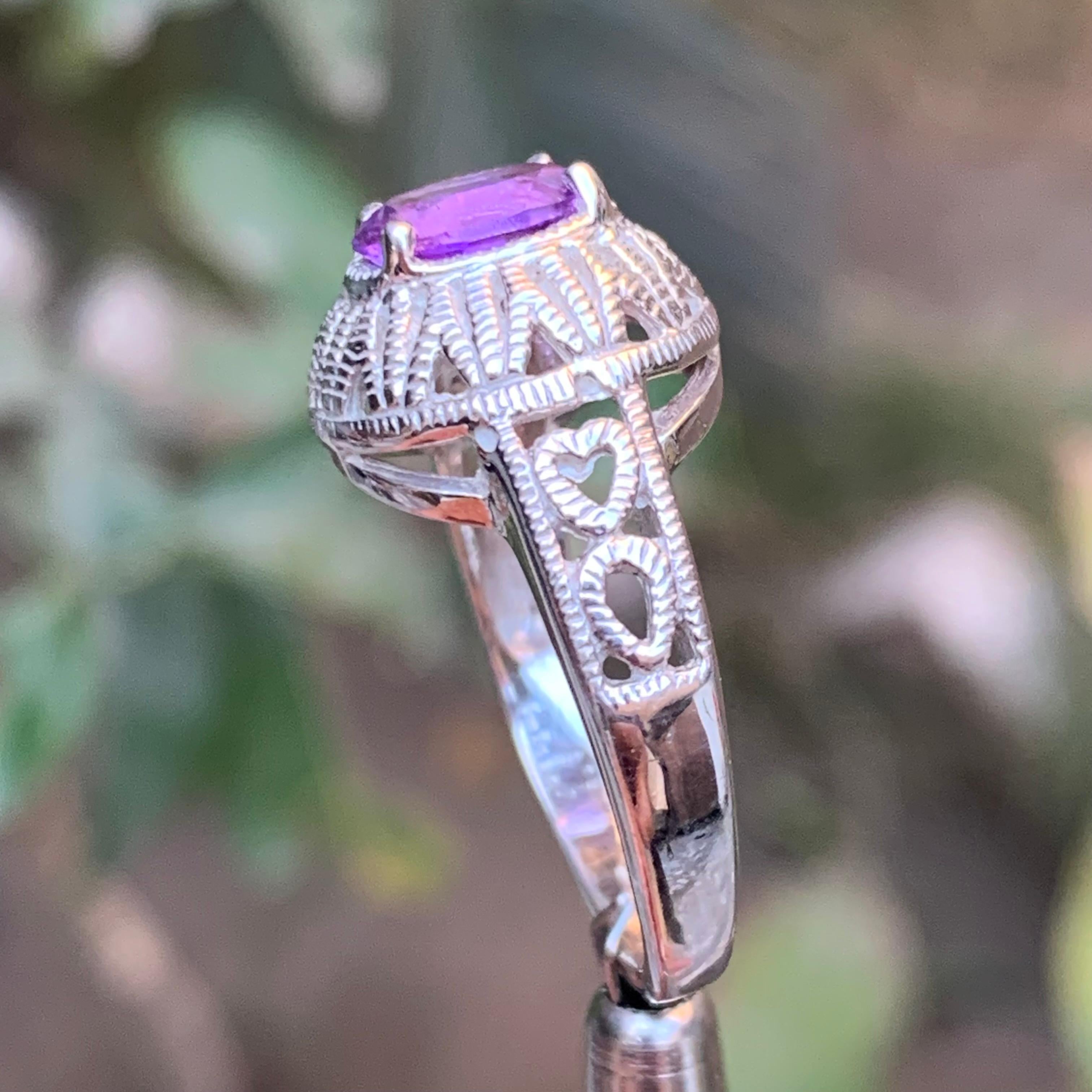 Bague en argent 925 d'améthyste naturelle mauve - Taille 7 du Brésil en vente 3