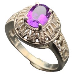 Purple Natural Amethyst Gemstone Ring 925 Sterling Silver- Size 8 from Brazil