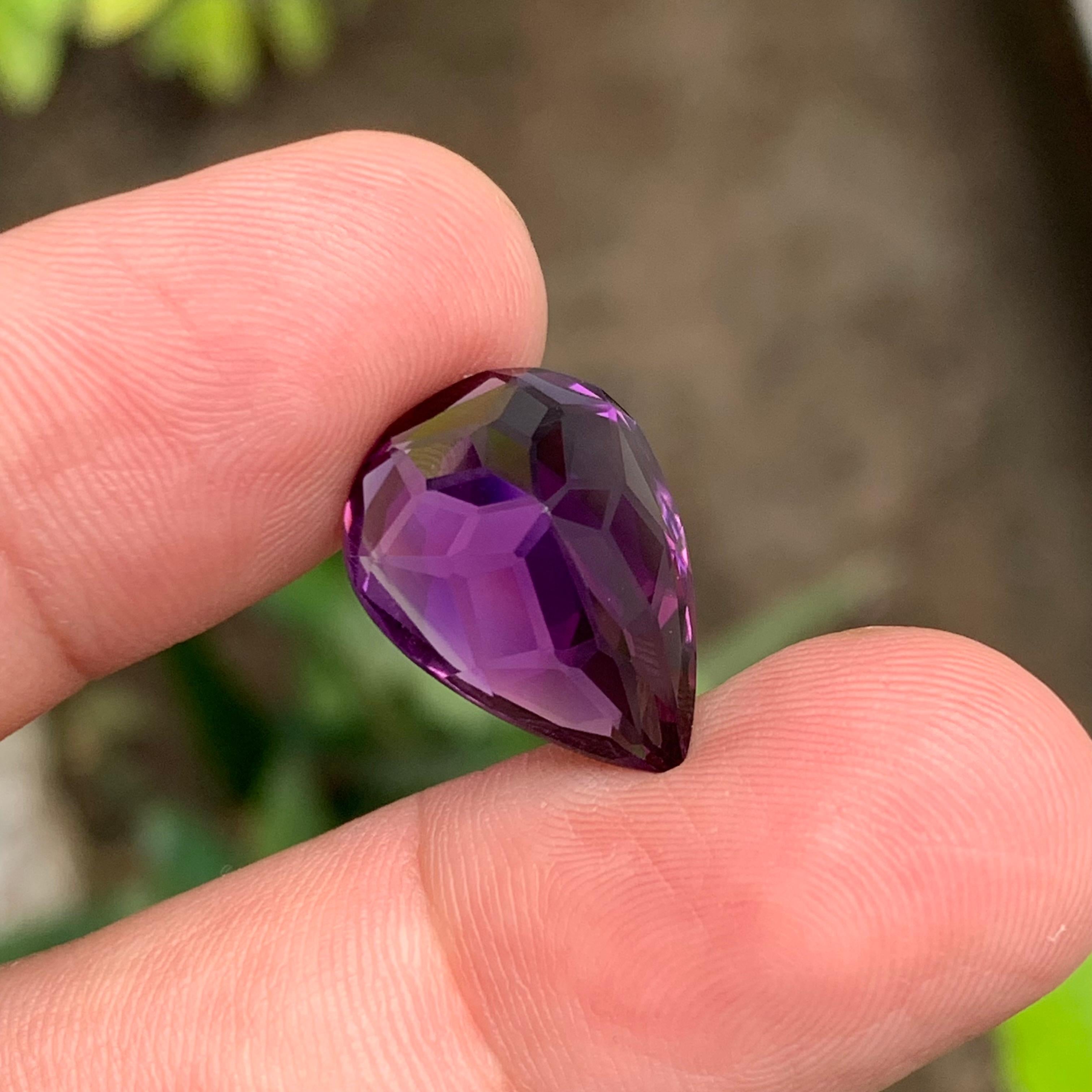 Purple Natural Amethyst Pendant Loose Gemstone 12.90 Ct Pear Flower Cut-Jewelry For Sale 6