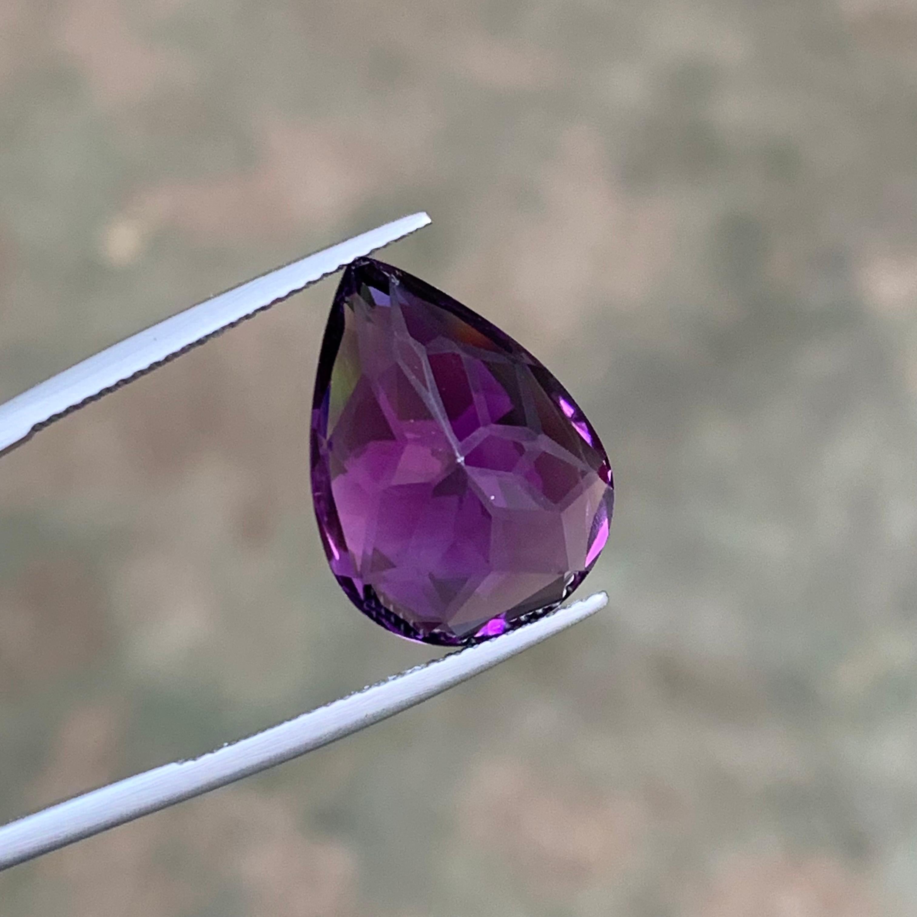 Purple Natural Amethyst Pendant Loose Gemstone 12.90 Ct Pear Flower Cut-Jewelry For Sale 3