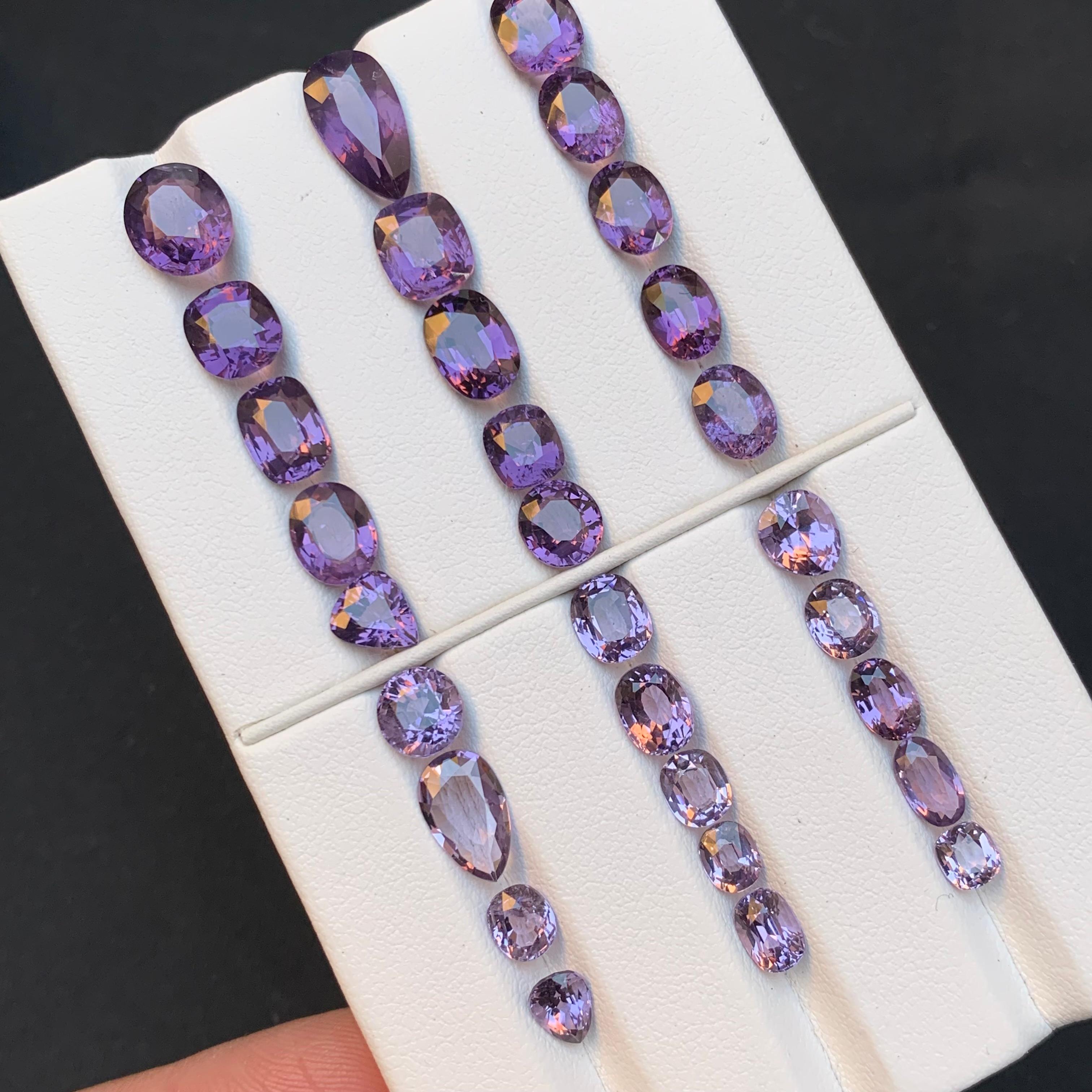Purple Natural Spinel Loose Gemstones Lot 39.50Ct Cushion, Oval & Pear Cut-Jewel For Sale 4