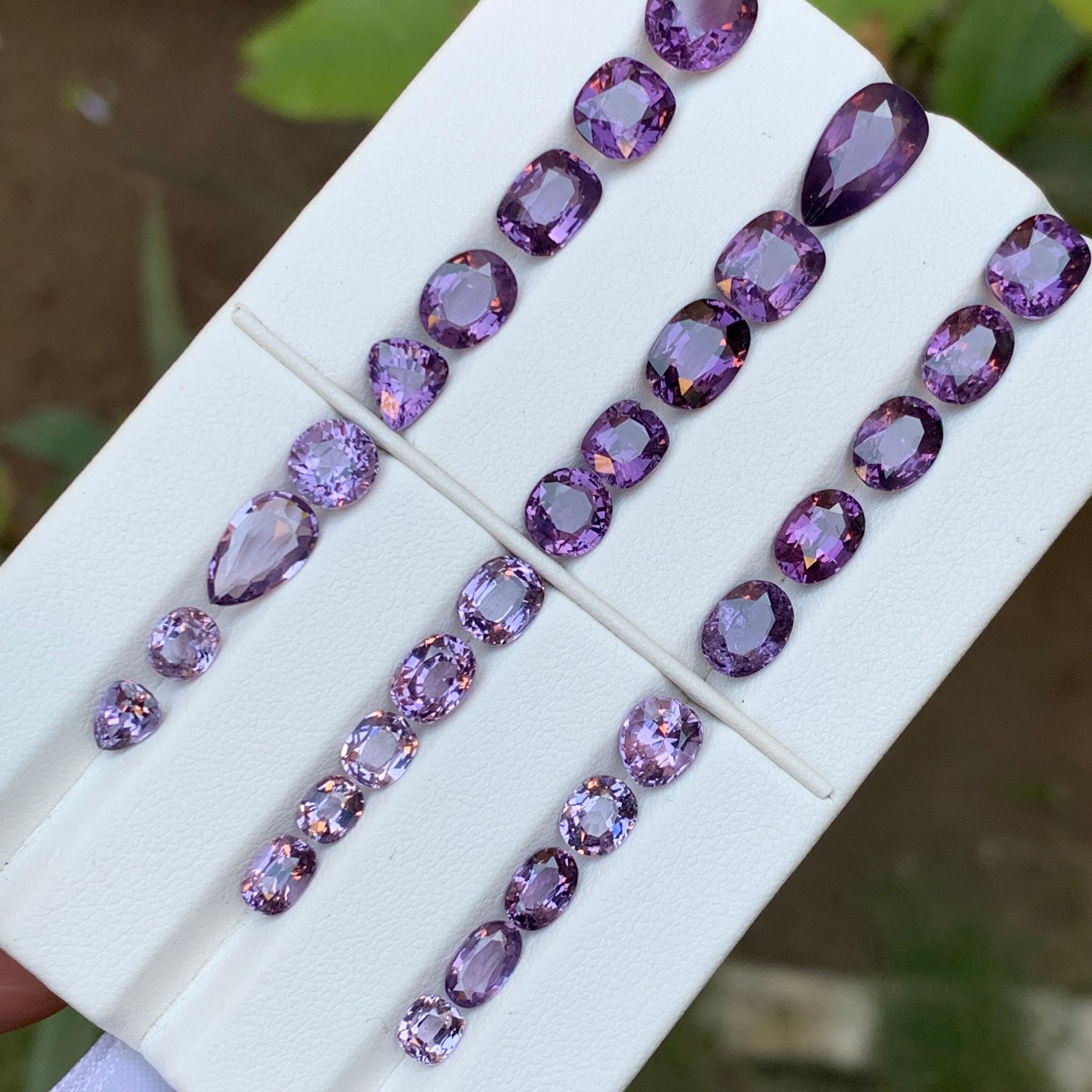 Purple Natural Spinel Loose Gemstones Lot 39.50Ct Cushion, Oval & Pear Cut-Jewel For Sale 5