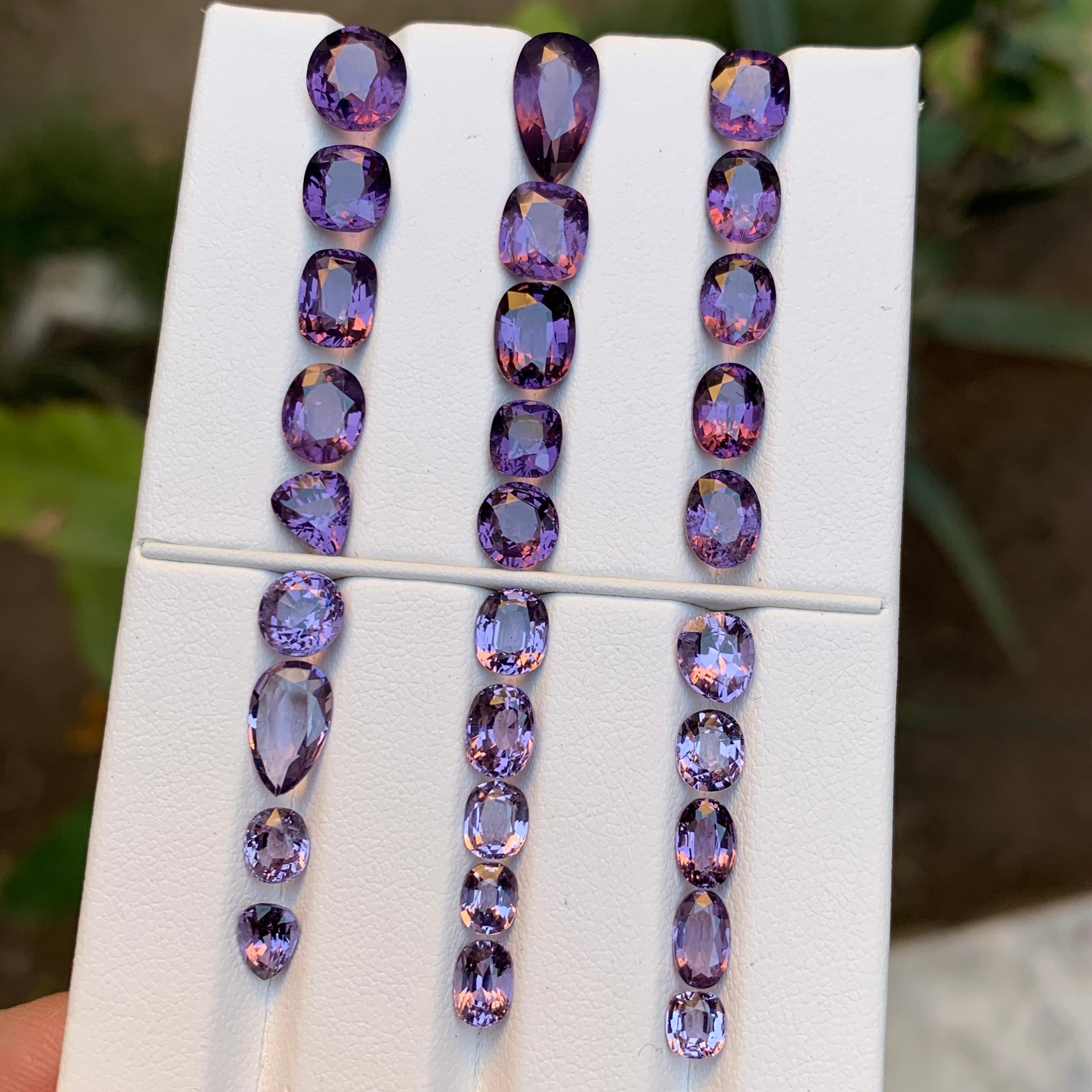 Purple Natural Spinel Loose Gemstones Lot 39.50Ct Cushion, Oval & Pear Cut-Jewel For Sale 6