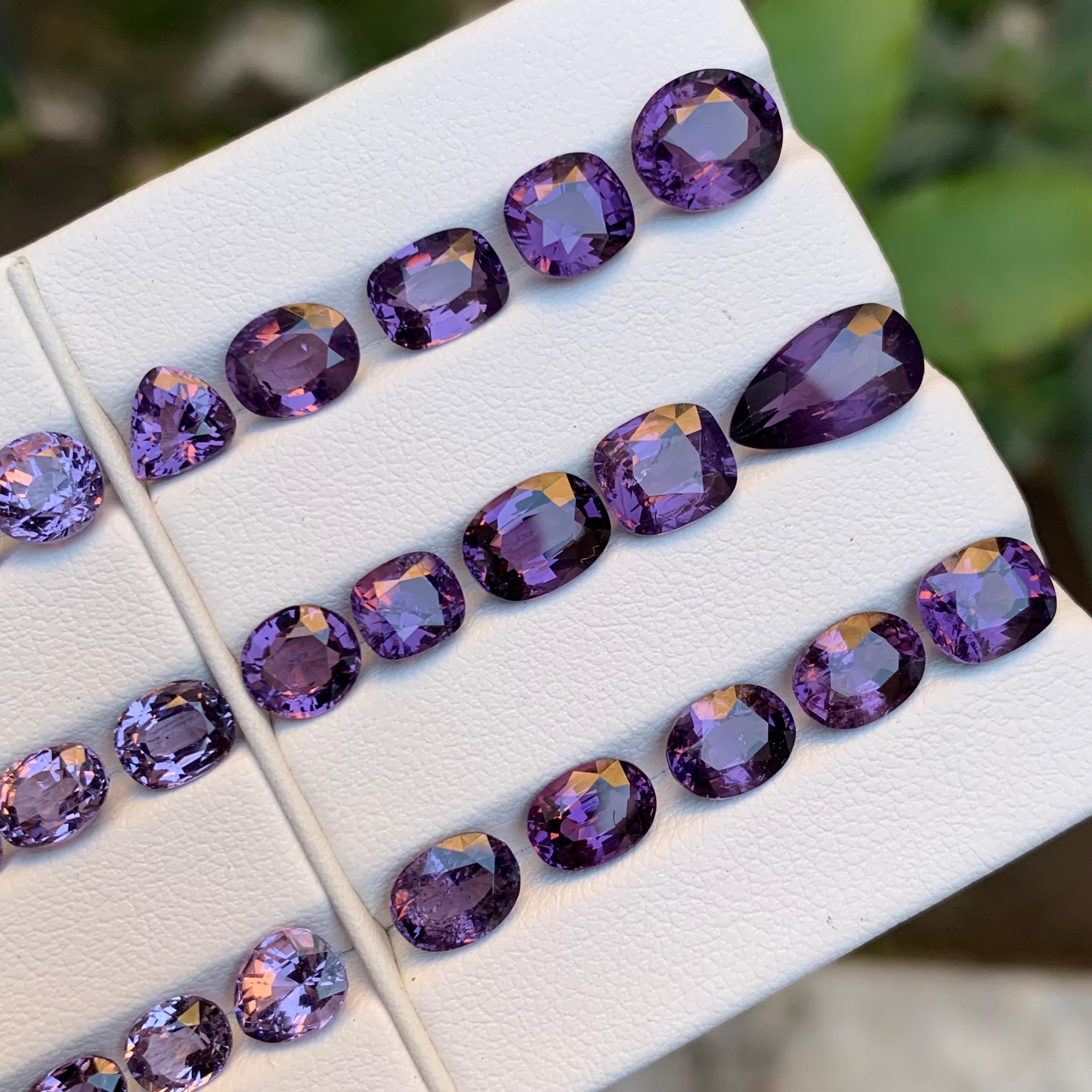 Rich Purple Natural Spinel Loose Gemstones Lot for Jewelry Settings from Badakhshan Afghanistan!!
 
💎 GEMSTONE TYPE: Spinel 
⚖️ WEIGHT: 39.50 Carats
🪚 SHAPE & CUT: Cushion, Oval & Pear Cut
📏 SIZE (MM): 
1st Line (From Left Side Top to