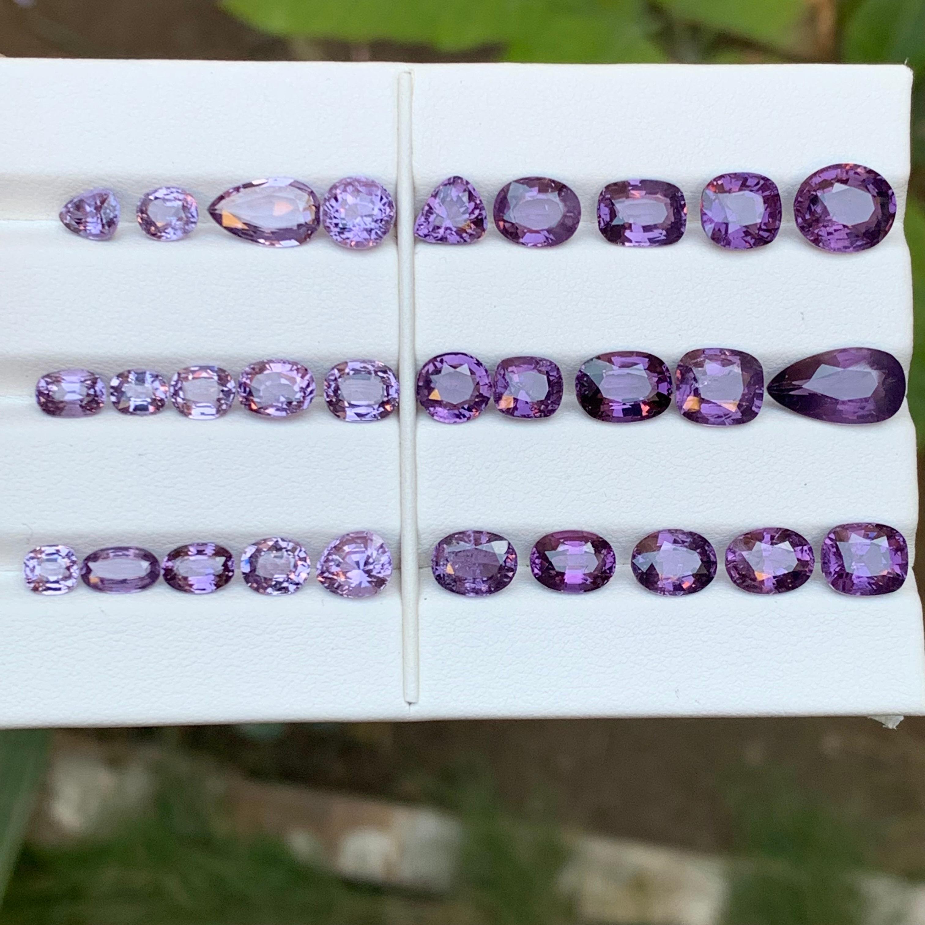 Contemporary Purple Natural Spinel Loose Gemstones Lot 39.50Ct Cushion, Oval & Pear Cut-Jewel For Sale