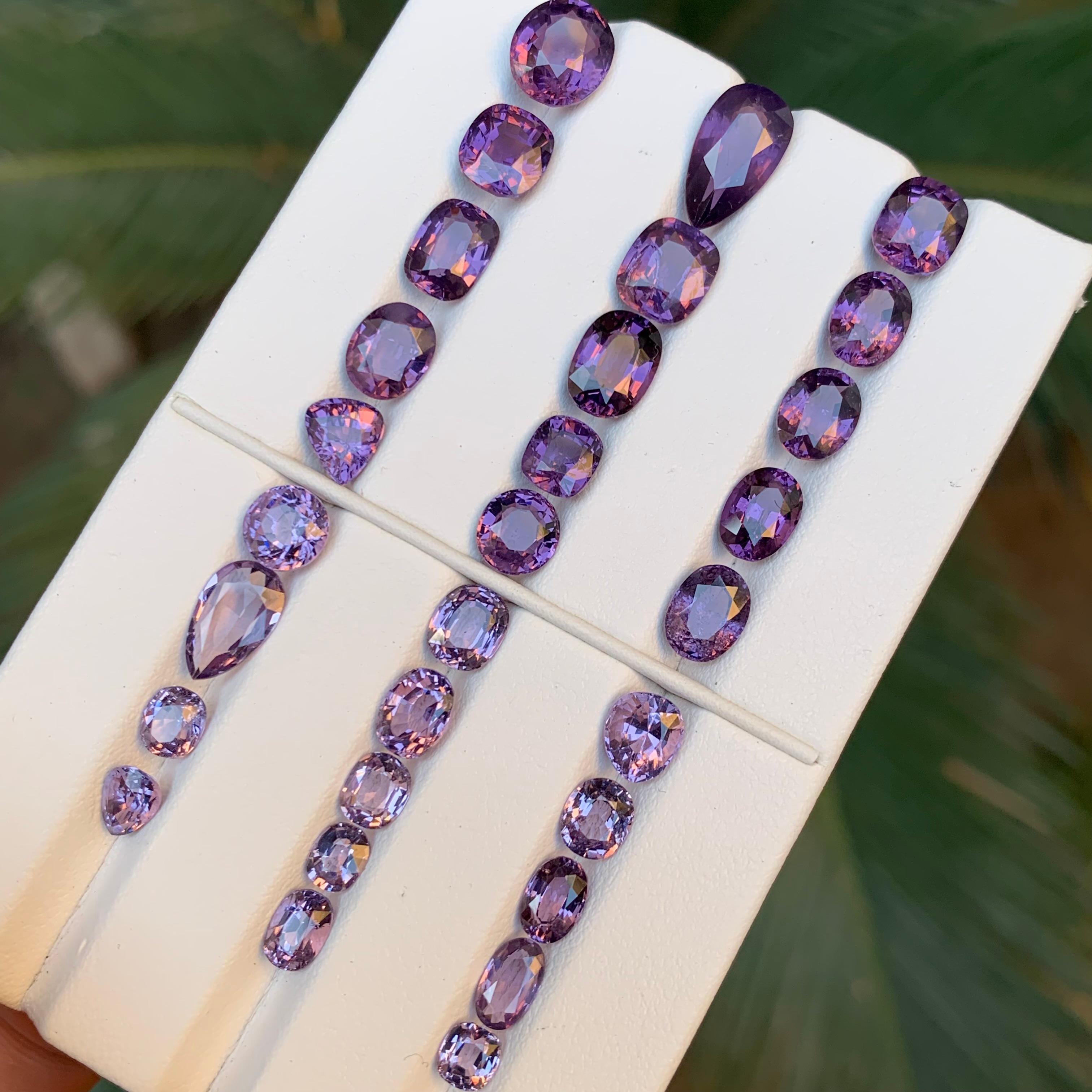 Women's or Men's Purple Natural Spinel Loose Gemstones Lot 39.50Ct Cushion, Oval & Pear Cut-Jewel For Sale