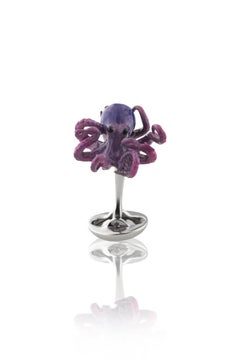 Purple Octopus Cufflinks in Hand-Enameled Sterling Silver by Fils Unique