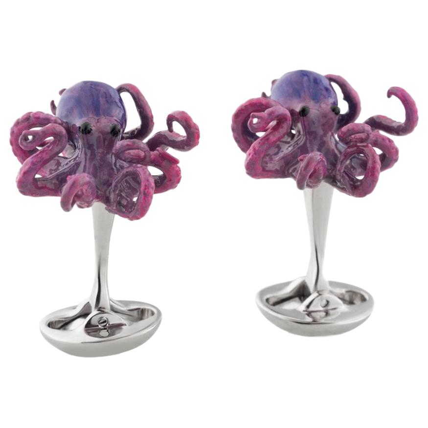 Purple Octopus Cufflinks in Hand-enameled Sterling Silver  by Fils Unique