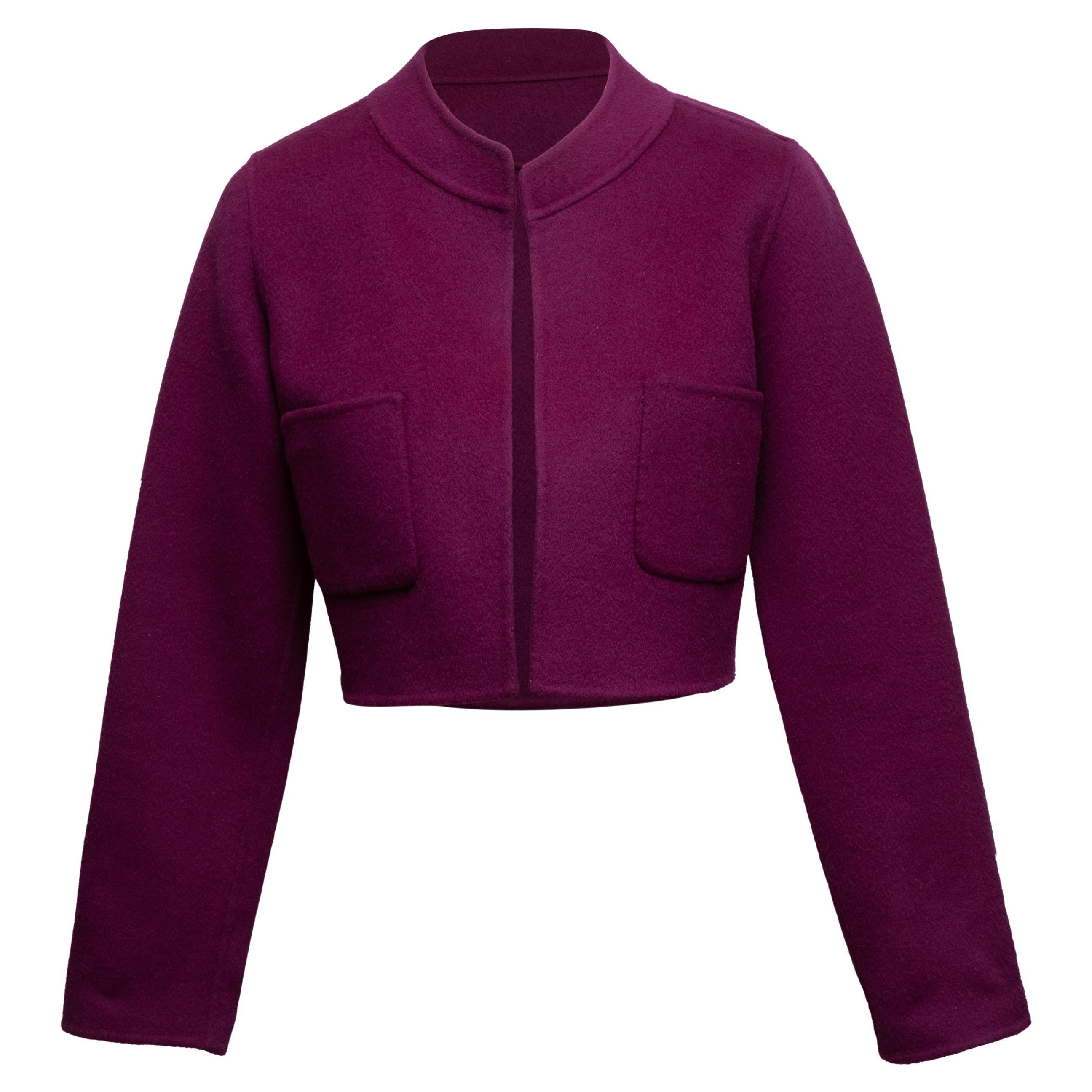 Purple Odeeh Cropped Wool & Cashmere Jacket Size EU 34 For Sale