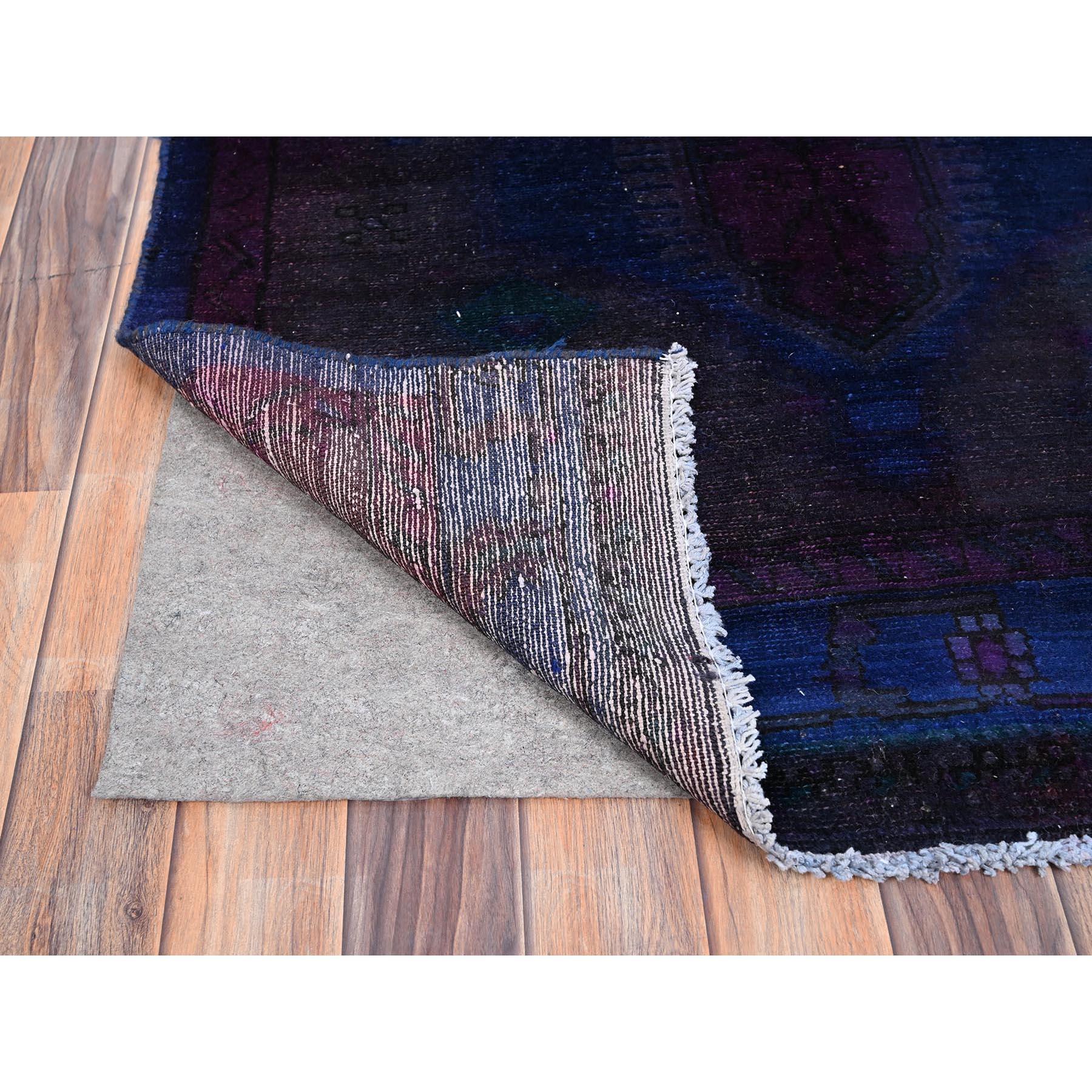 Hand-Knotted Purple Old Northwest Persian Overdyed Wool Rustic Clean Hand Knotted Runner Rug For Sale
