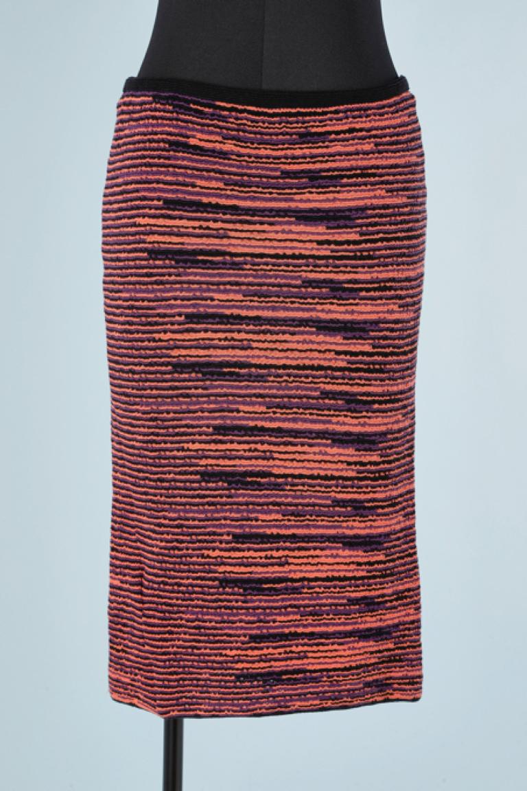 Purple, orange and blacks striped knit skirt M Missoni  In Excellent Condition For Sale In Saint-Ouen-Sur-Seine, FR