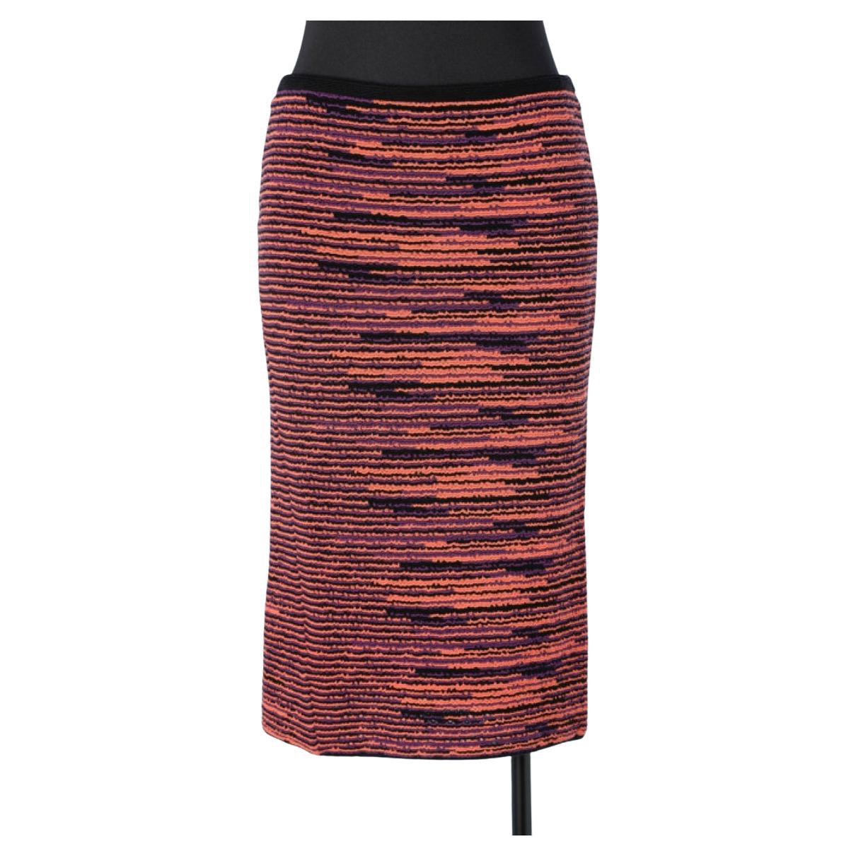 Purple, orange and blacks striped knit skirt M Missoni  For Sale