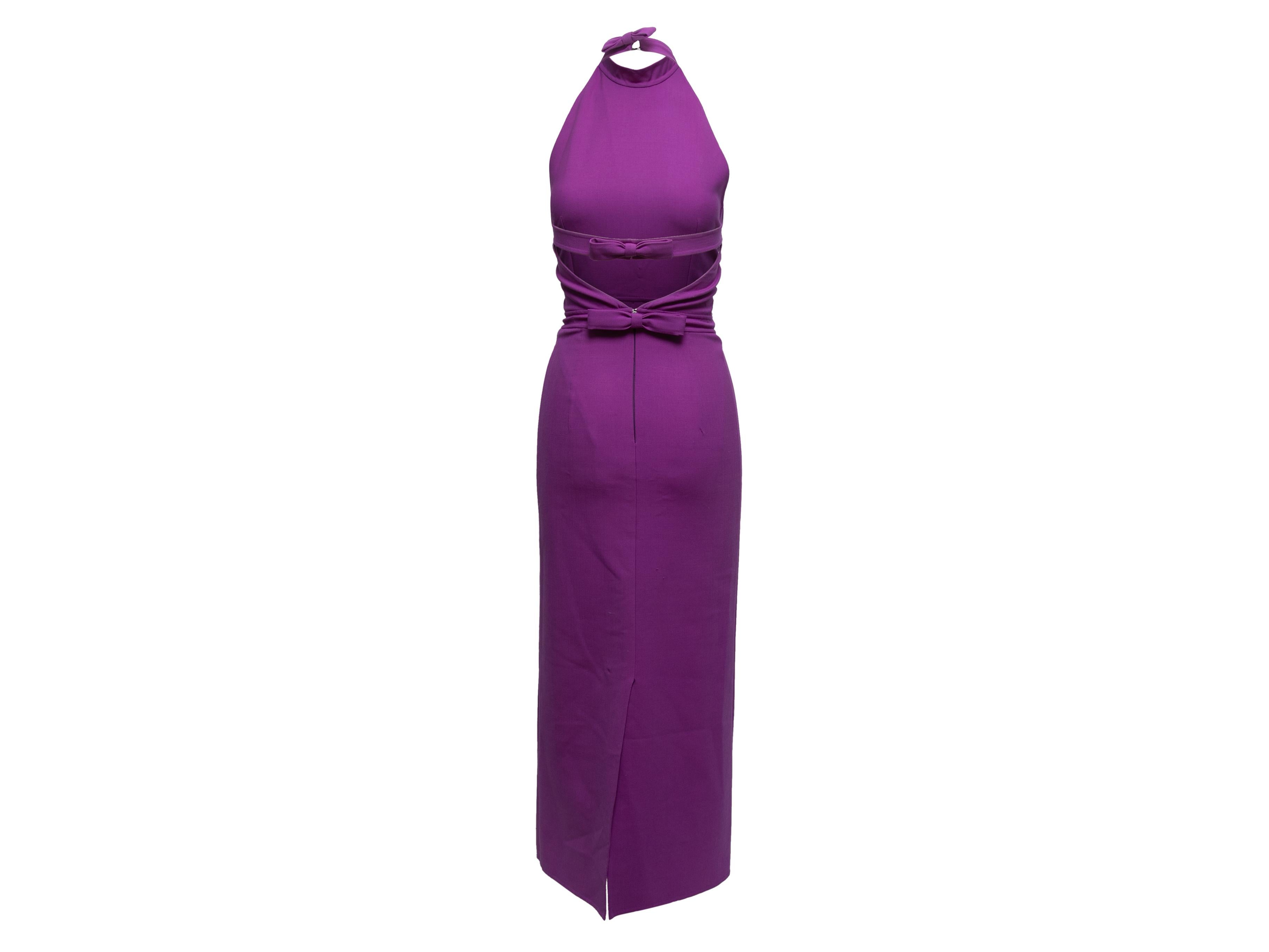 Purple Oscar de la Renta Bow Halter Dress Size US S In Excellent Condition For Sale In New York, NY