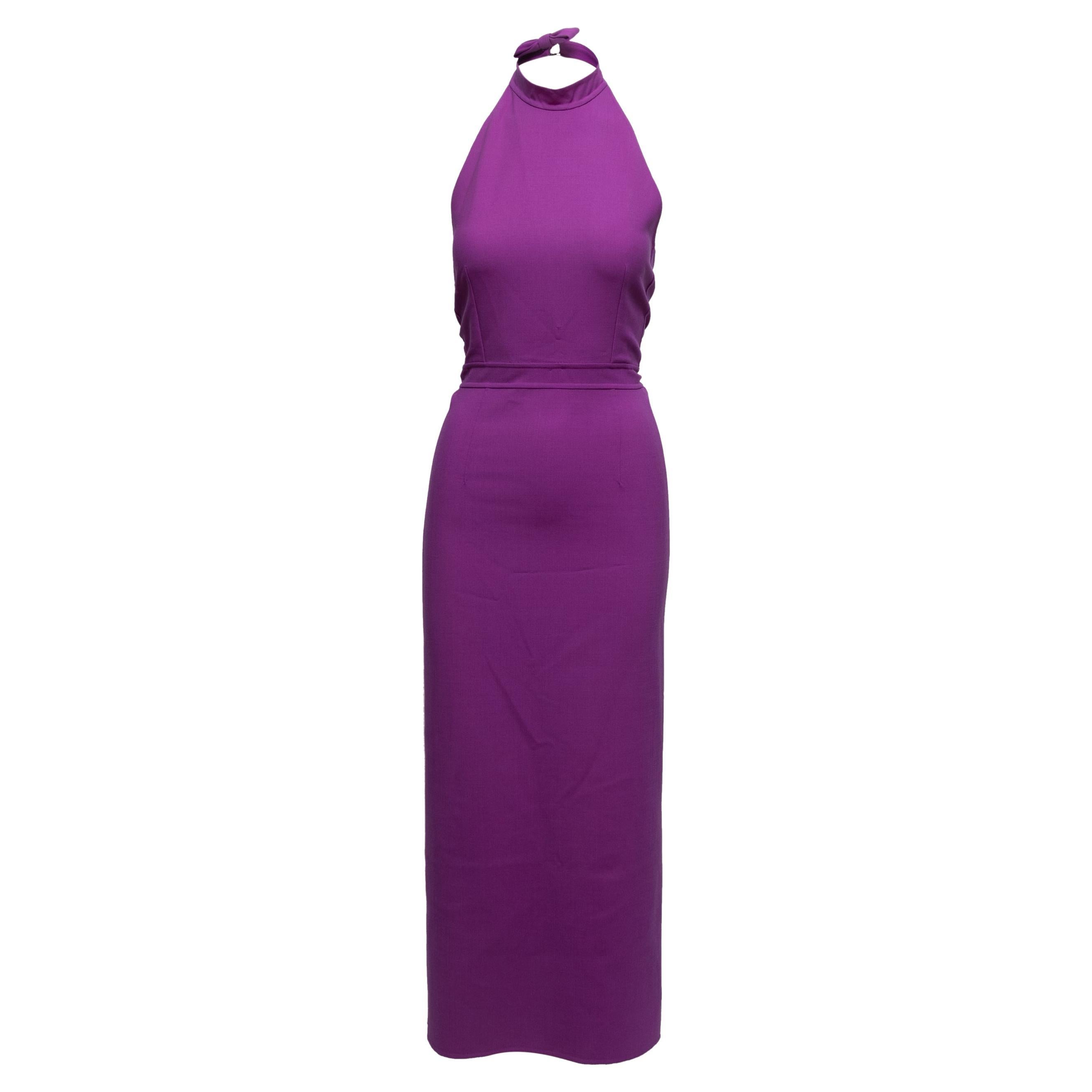 Purple Oscar de la Renta Bow Halter Dress Size US S For Sale