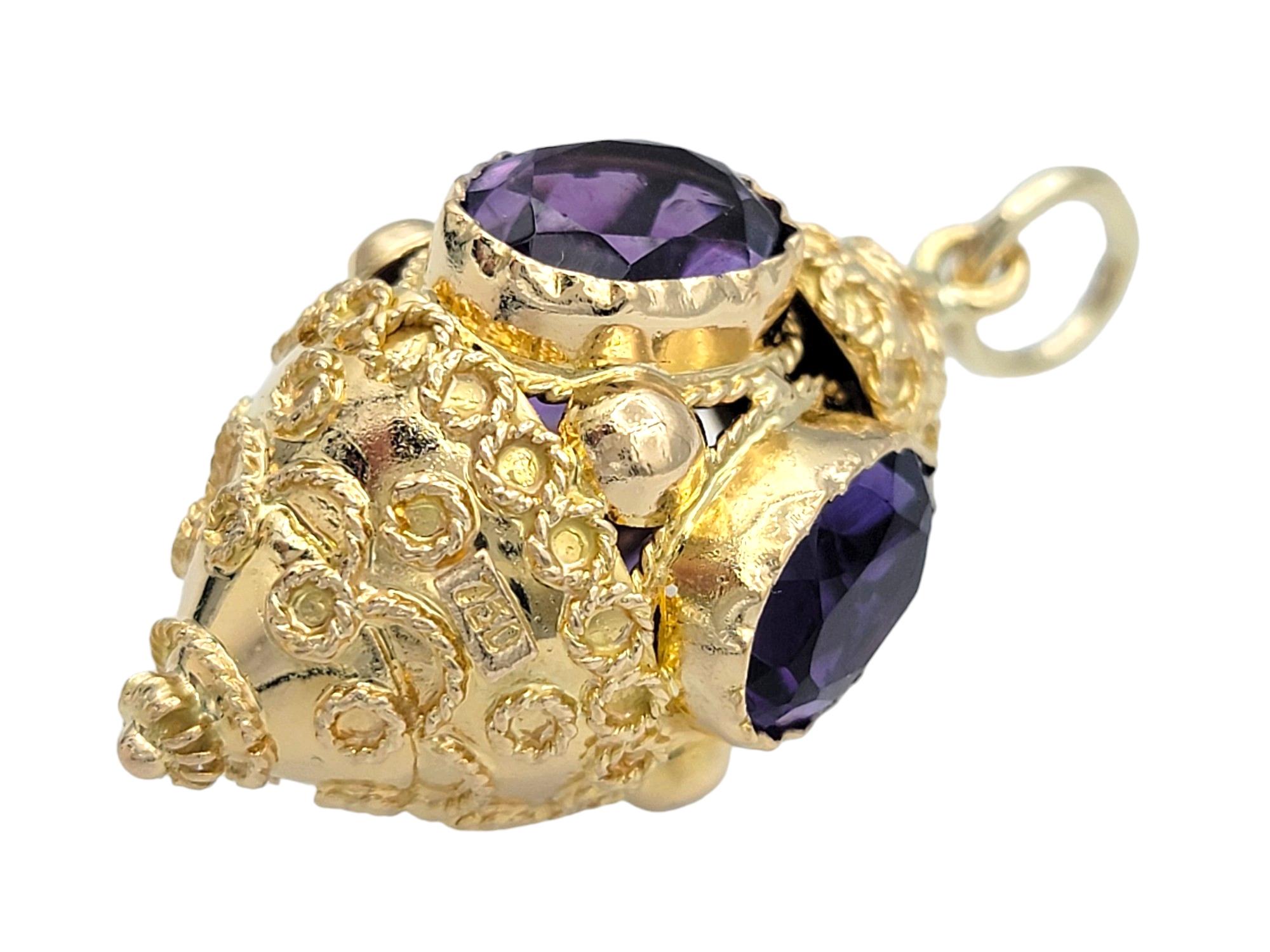Contemporary Purple Oval Cut Amethyst Pendant with Milgrain Detail in 18 Karat Yellow Gold For Sale