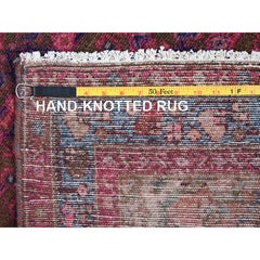 Purple Overdyed Hand Knotted Old Persian Hamadan Wool Clean Rustic Runner Rug