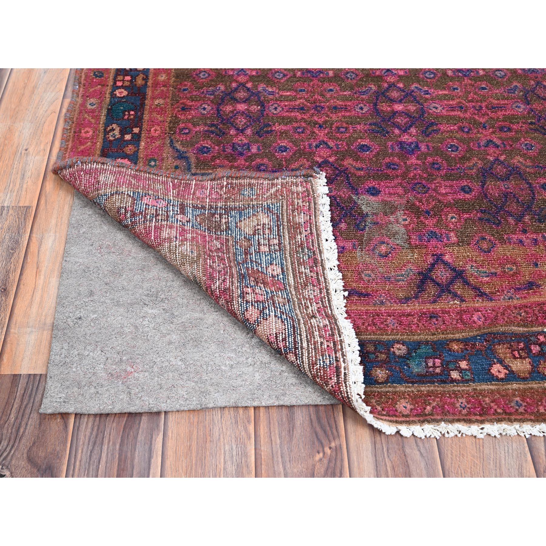 Hand-Knotted Purple Overdyed Hand Knotted Old Persian Hamadan Wool Clean Rustic Runner Rug For Sale