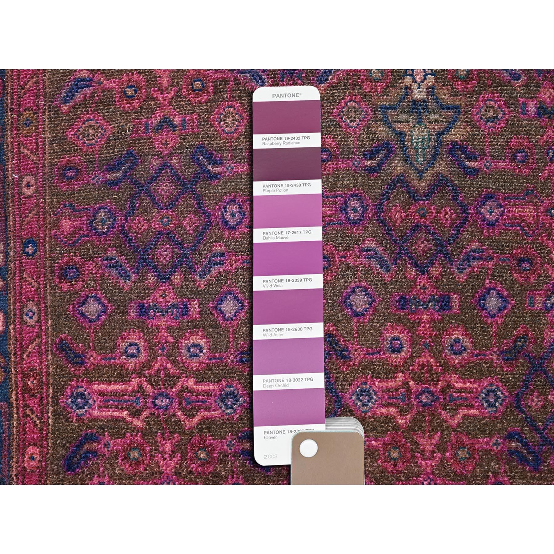 Purple Overdyed Hand Knotted Old Persian Hamadan Wool Clean Rustic Runner Rug In Good Condition For Sale In Carlstadt, NJ