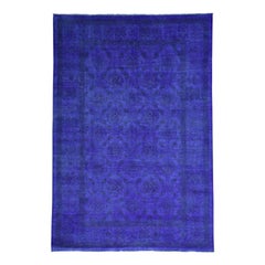 Purple Overdyed Peshawar Hand Knotted Pure Wool Oriental Rug