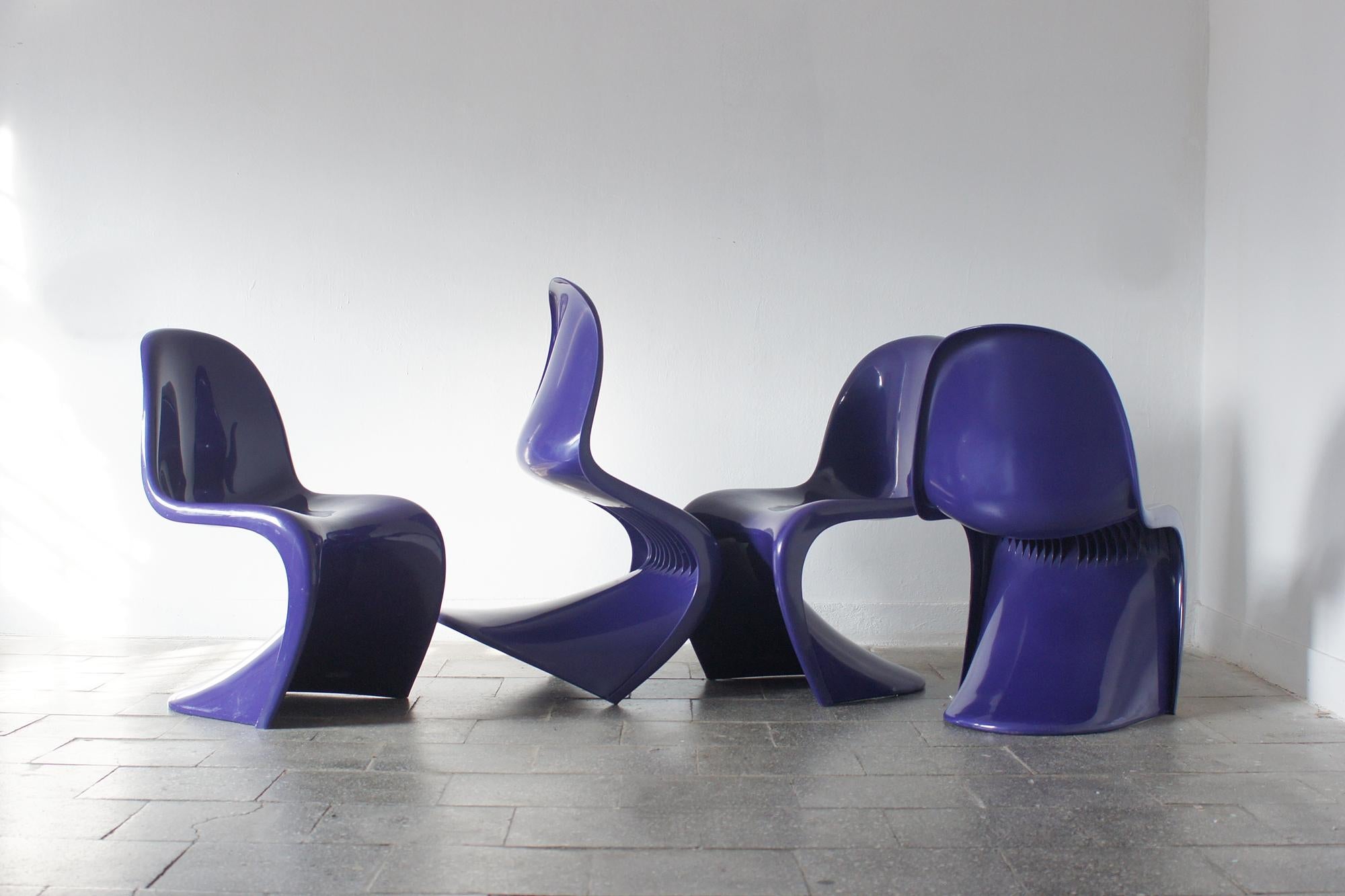 Plastic Purple Panton Chairs by Verner Panton for Herman Miller / Felhbaum , 1976, Set o For Sale