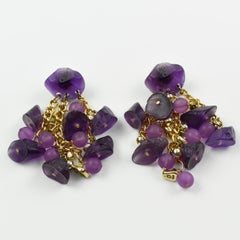 Purple Lucite Pebbles Pierced Dangling Chandelier Earrings