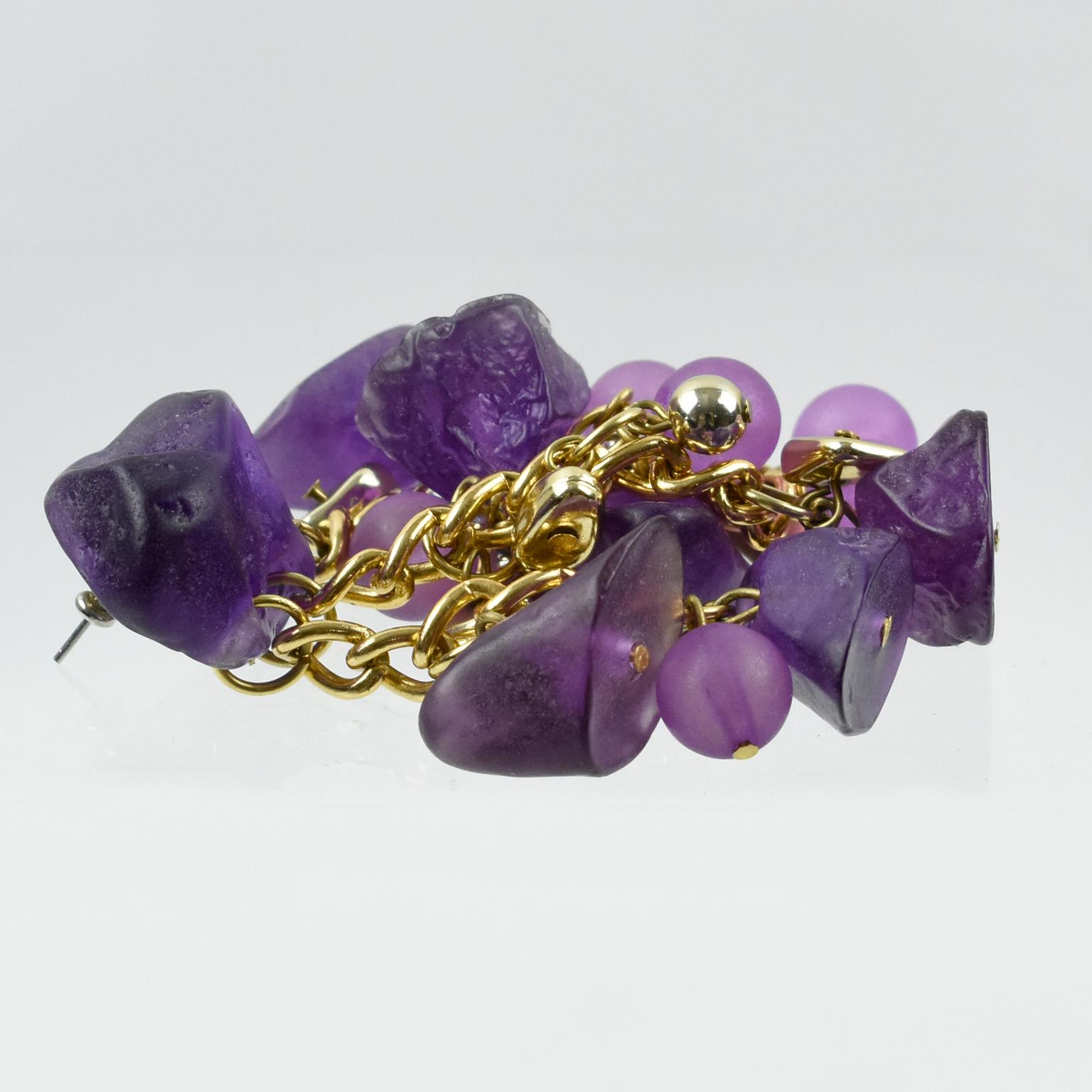 da uomo o donna Orecchini a buco in lucite con ciottoli viola in vendita