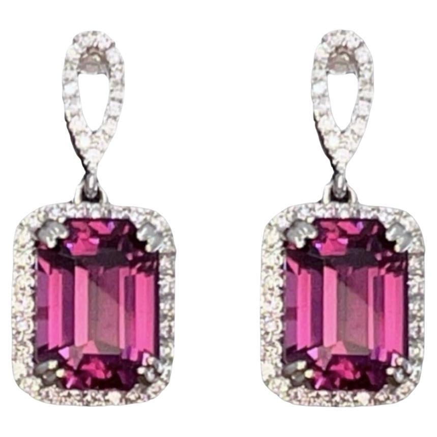 Purple Pink 6.54 Carat Mahenge Garnet Emerald Cut Earrings  For Sale