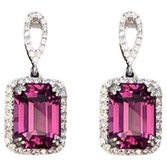 Purple Pink 6.54 Carat Mahenge Garnet Emerald Cut Earrings 